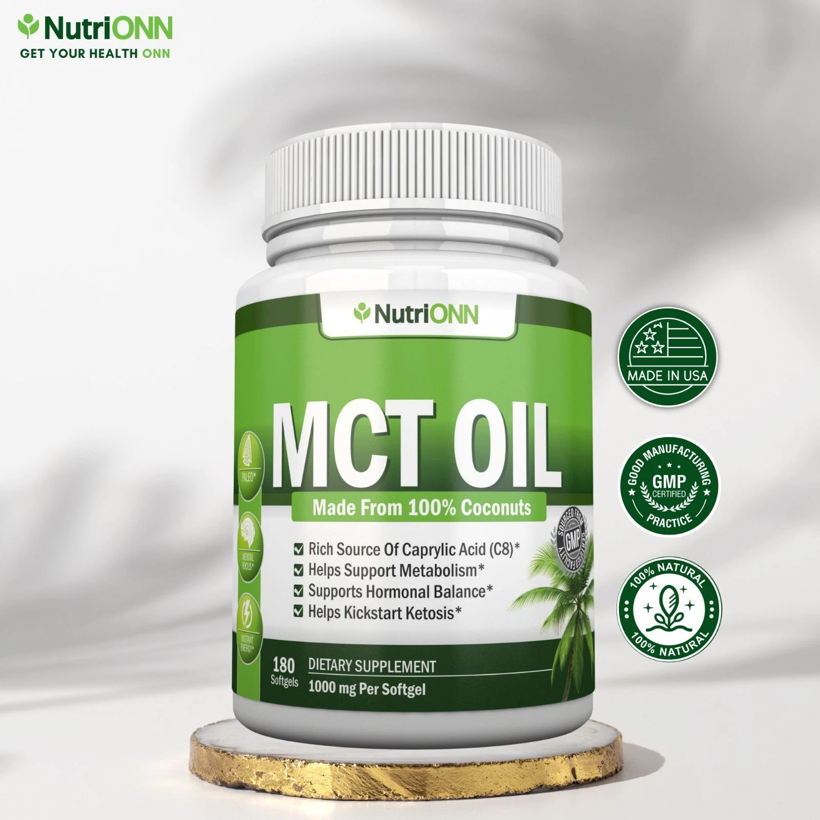 MCT Oil - 3000mg - Keto - Weight Loss - Energy & Brain Function - 180 Softgels