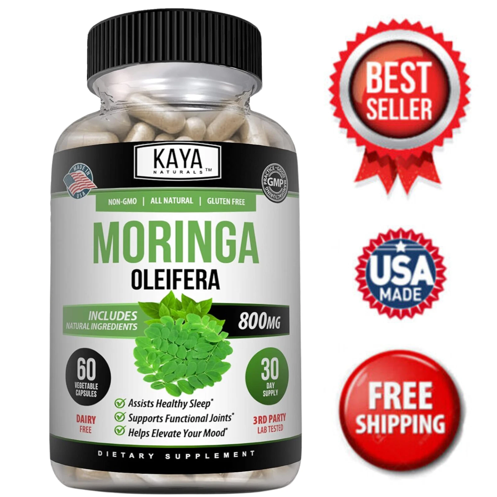 100% Pure Moringa 60ct Oleifera Leaf Superfood Antioxidant Greens Supplement
