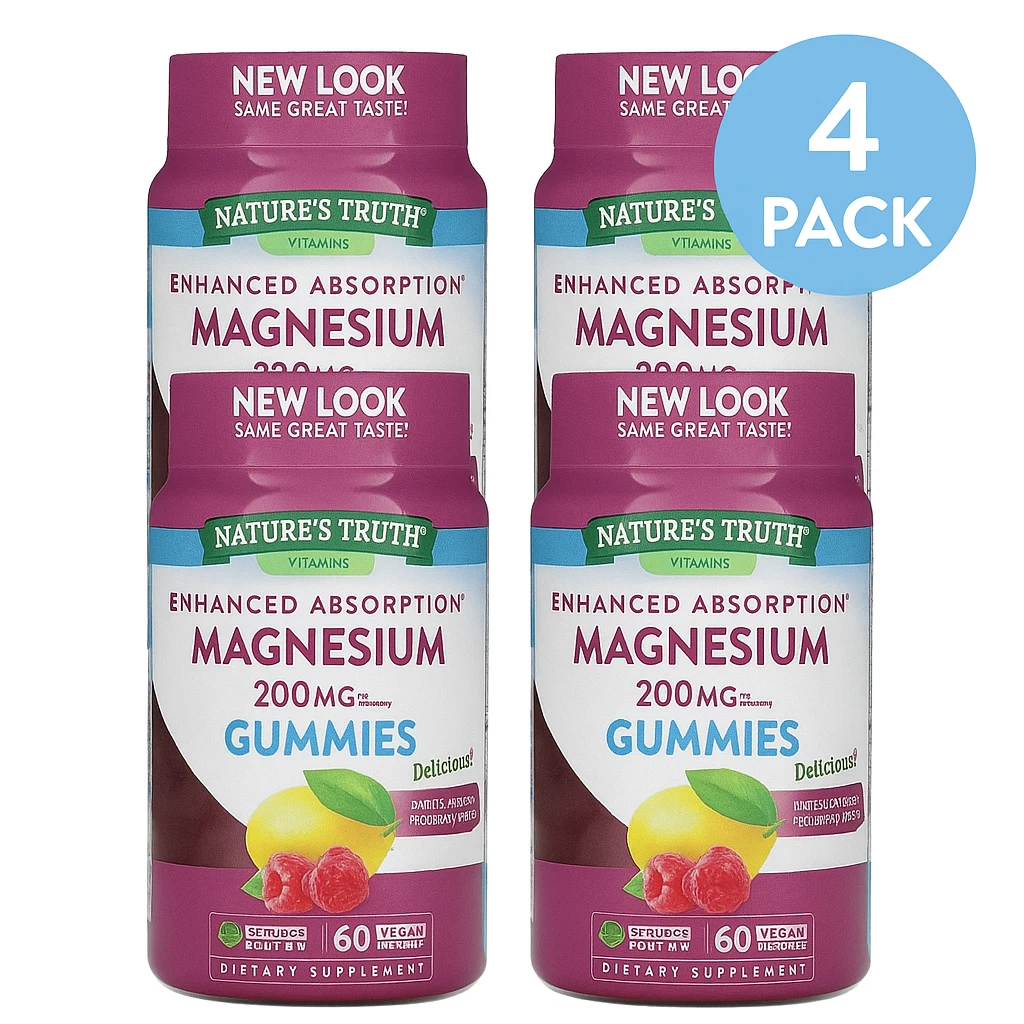 Nature’s Truth Magnesium Gummies 200mg 60ct 4 Pack Exp 04/2027 New