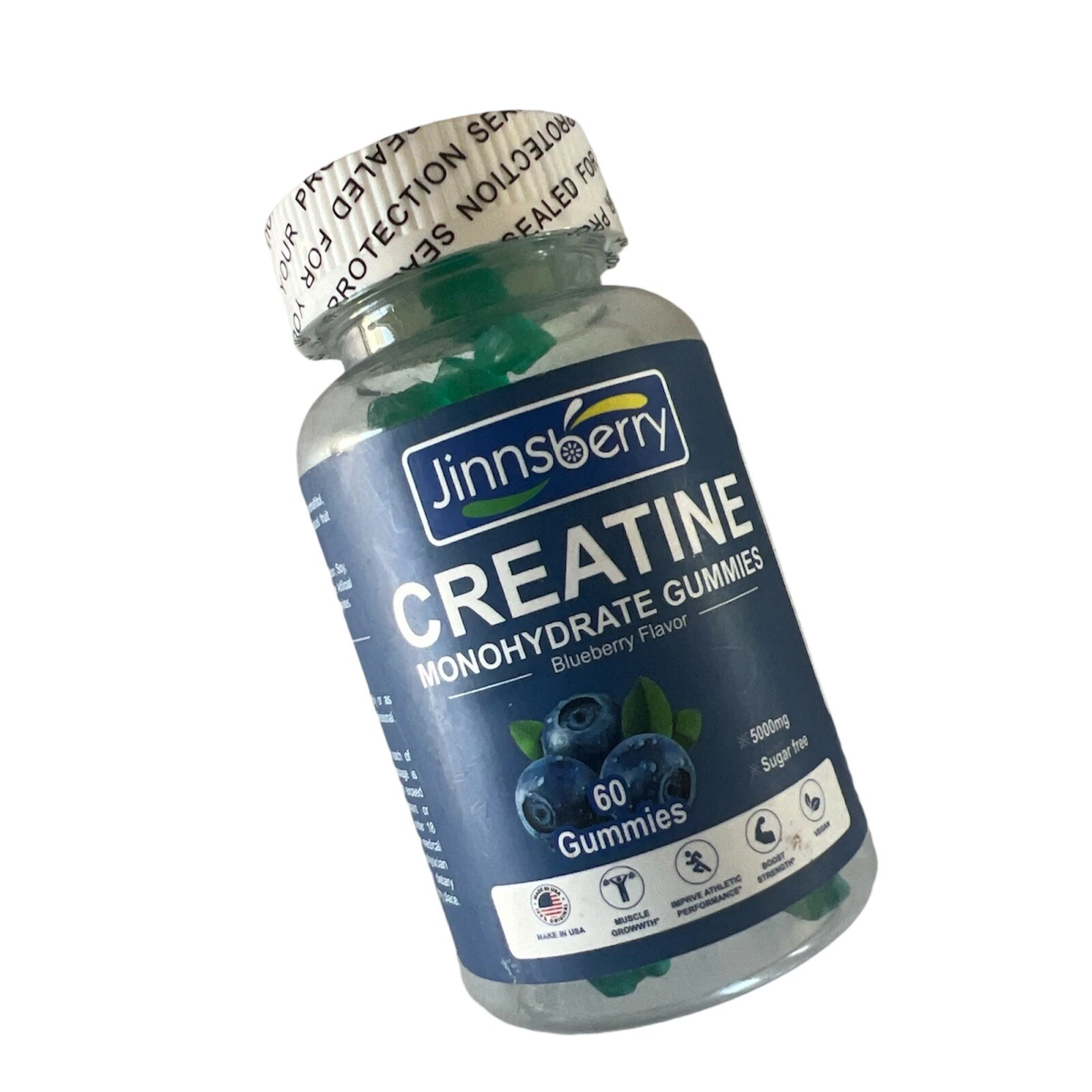 Jinnsberry Creatine Monohydrate Gummies 60 Gummies Blueberry 500mg Exp 04/26