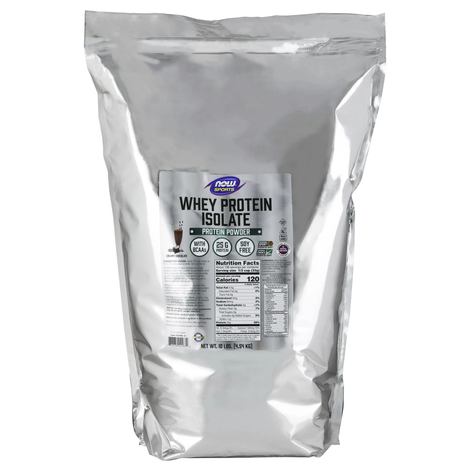 NOW FOODS Whey Protein Isolate Creamy Chocolate Powder 10 lbs.