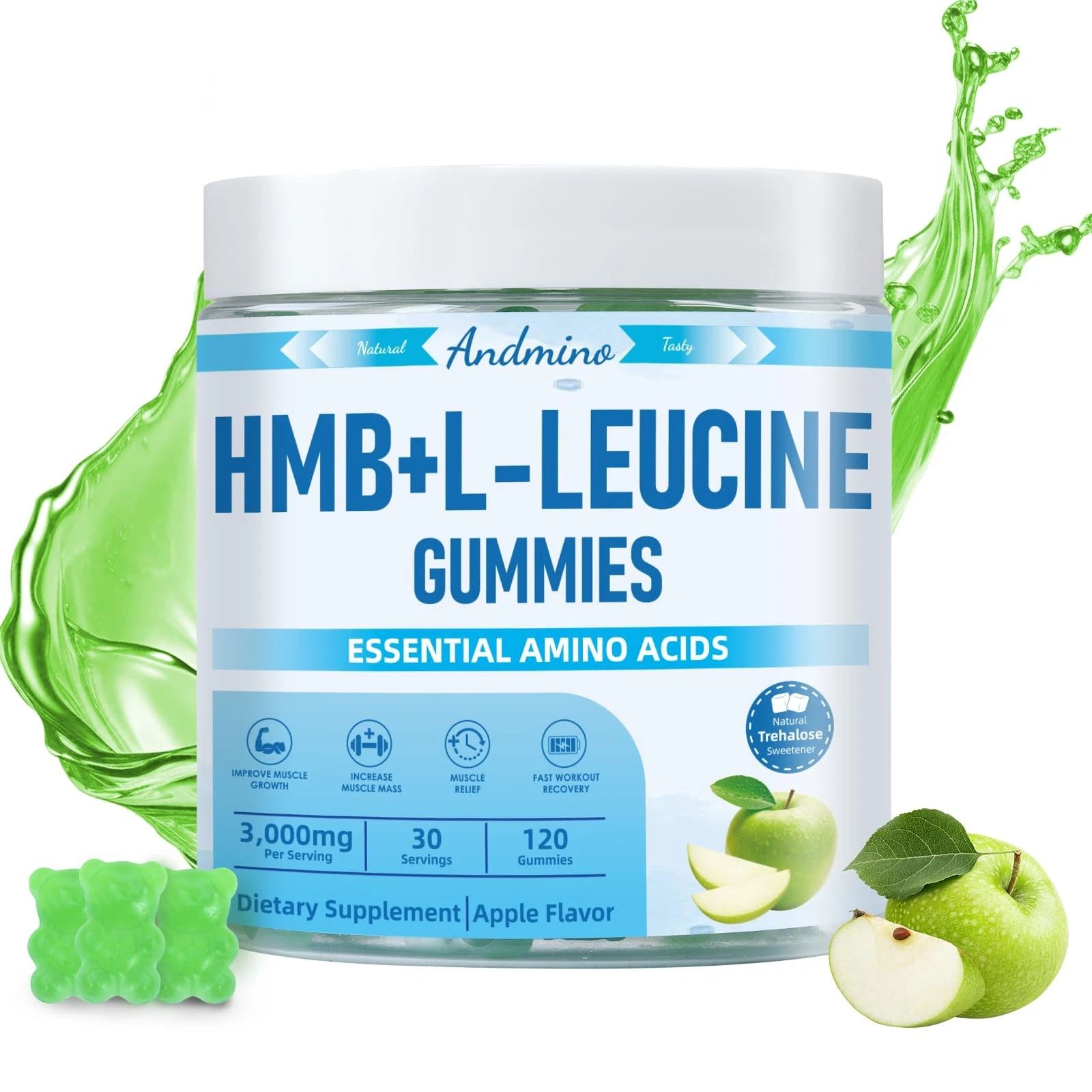 HMB and L-Leucine Gummies, 3000mg, with Trehalose, for Muscle Growth, Muscle Rel