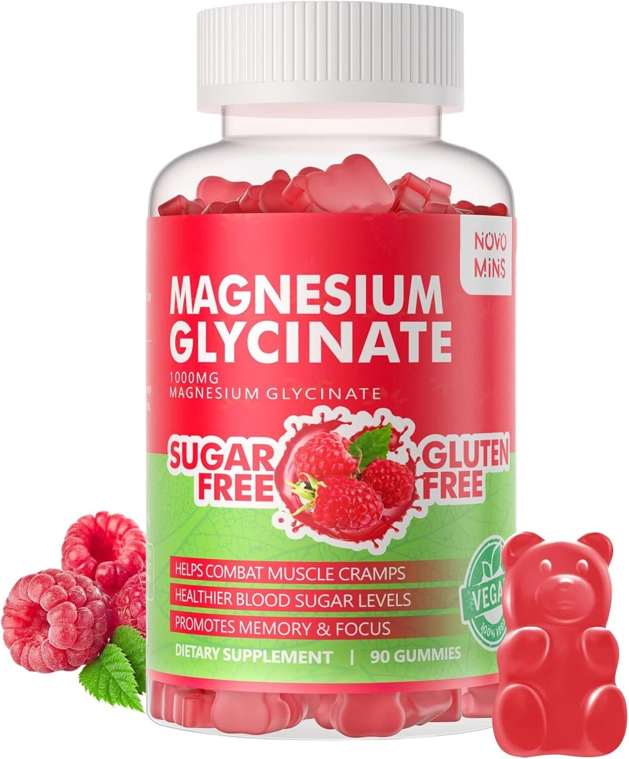 1000mg 90 CT Magnesium Glycinate Gummies - Sugar Free Magnesium Potassium Supple