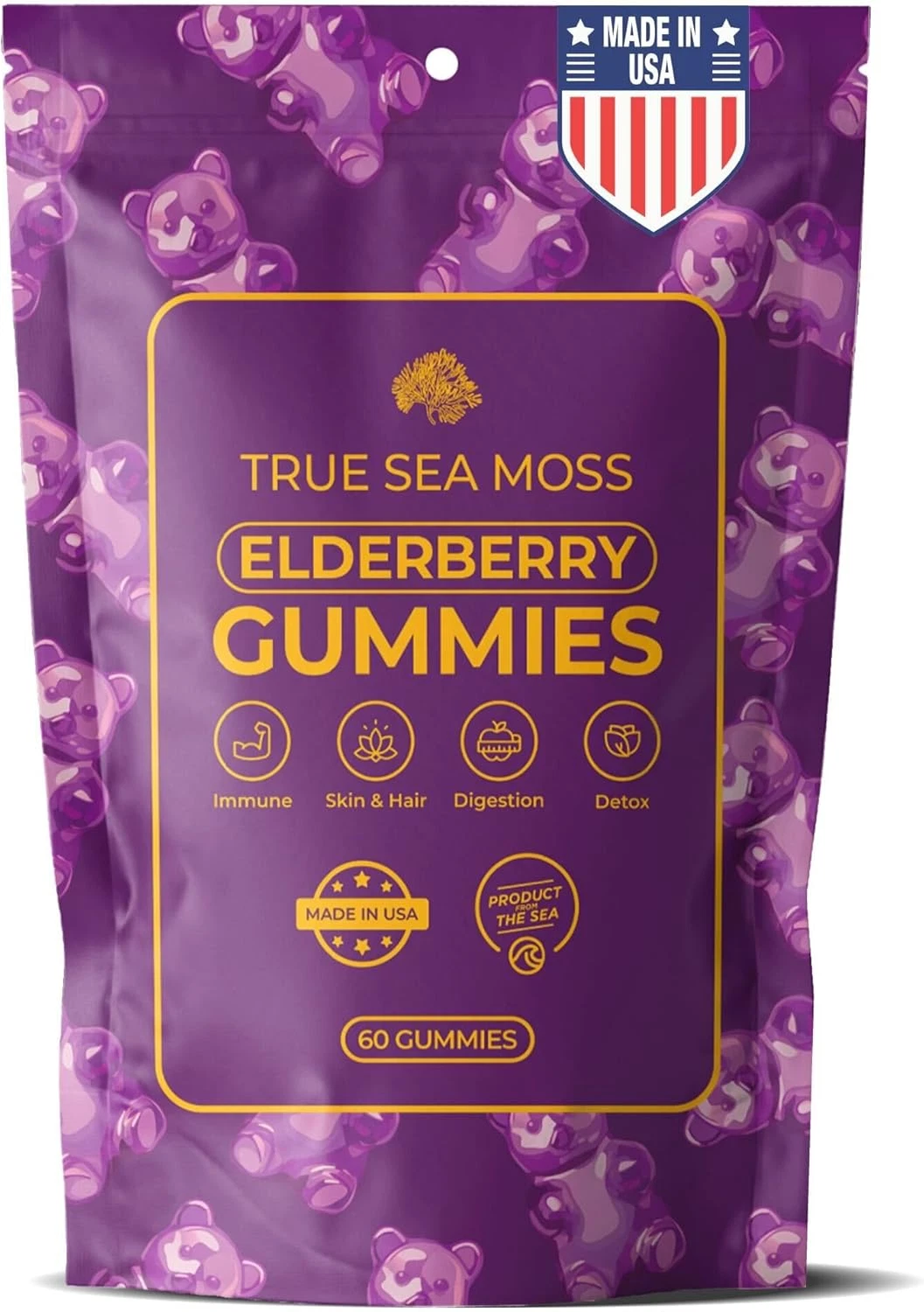 Sea Moss Elderberry Gummies for Adults & Kids - Magnesium, Burdock Root & Bla...