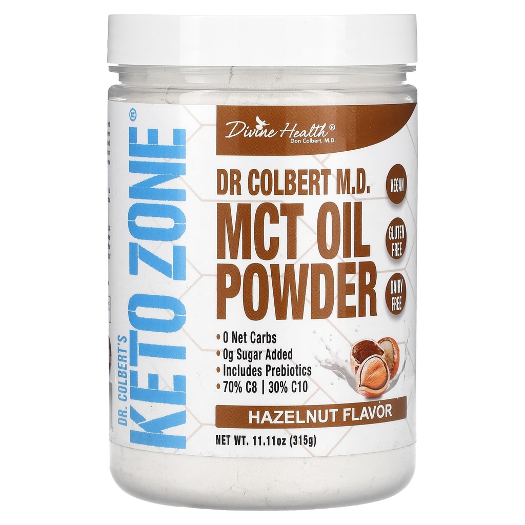 2 X Divine Health, Dr. Colbert's Keto Zone, MCT Oil Powder, Hazelnut , 11.11 oz