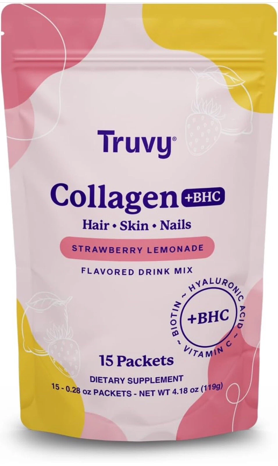 Truvy Collagen +BHC Hair Skin Nails Strawberry Lemonade