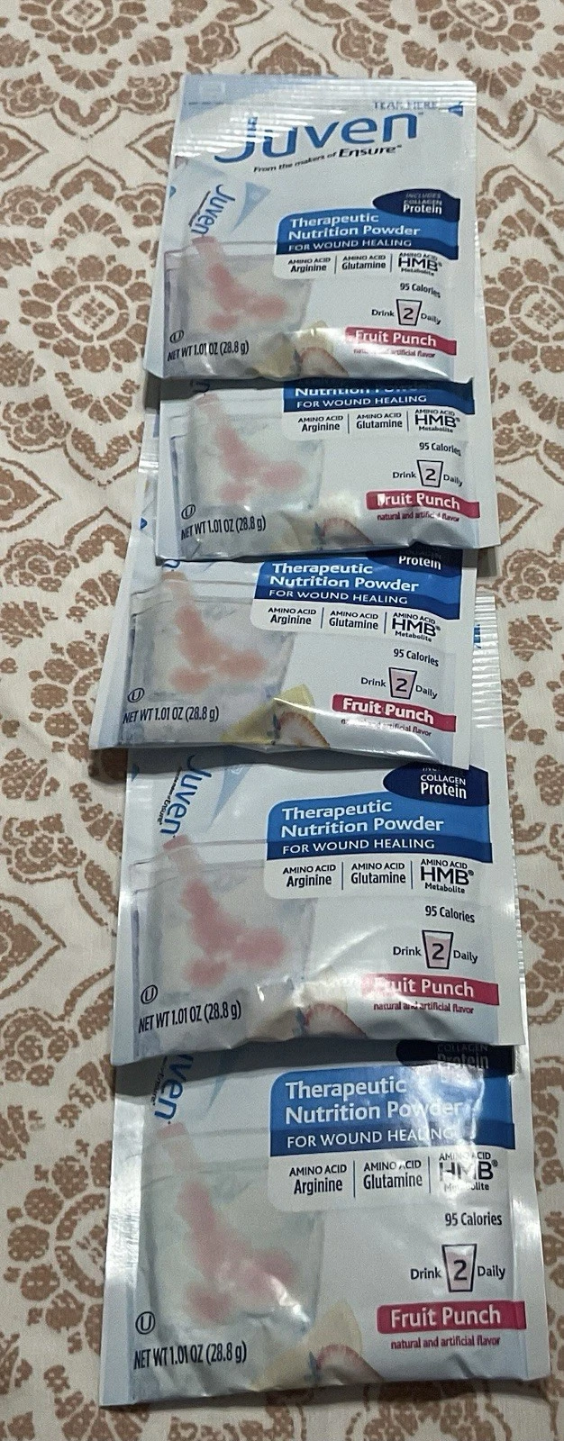 Juven Fruit Punch Therapeutic Nutrition Powder 5 Packs, Each Exp: 2/1/2026