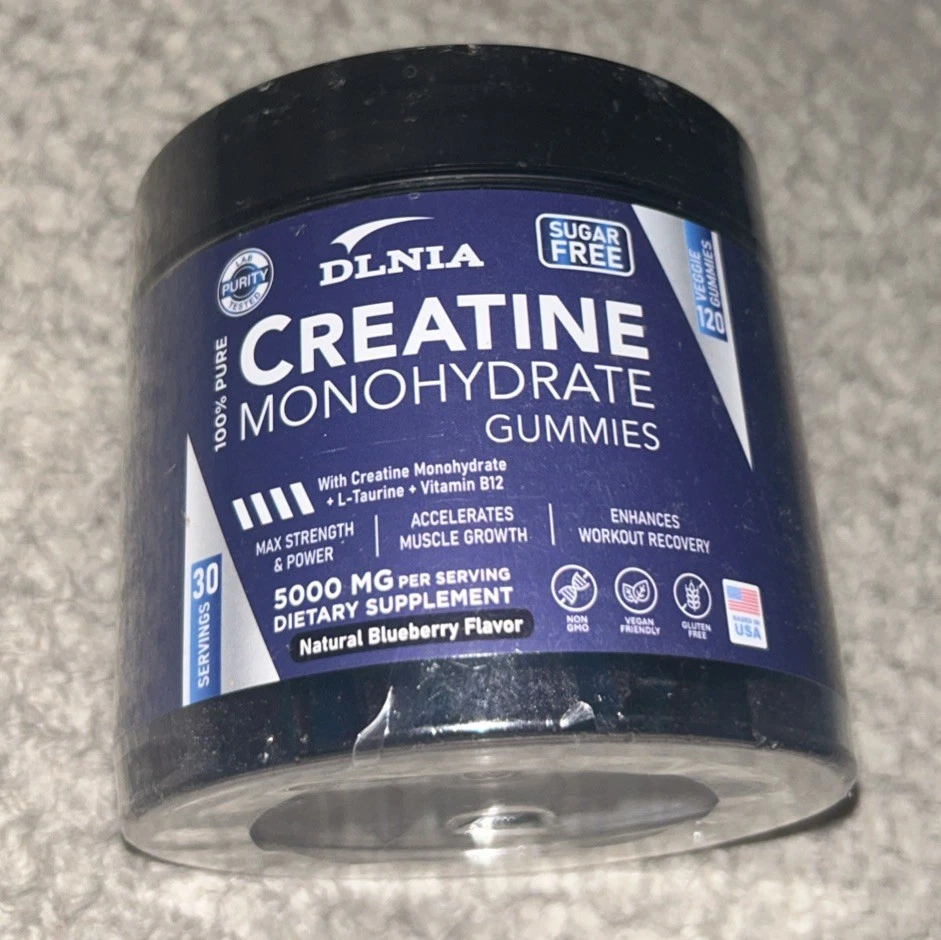 DLNIA ~ Creatine Monohydrate Gummies ~ 5,000 Mg ~*Blueberry*~ 120 Ct ~ Sealed