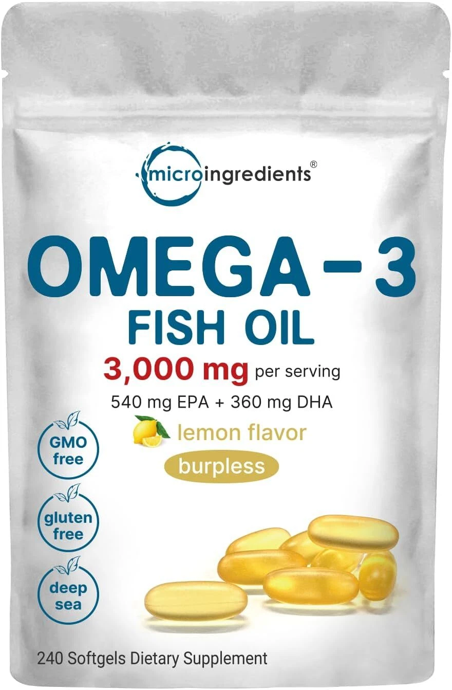 Omega 3 Fish Oil Supplements 3,000mg Per Serving, 240 Softgels | Lemon Flavored
