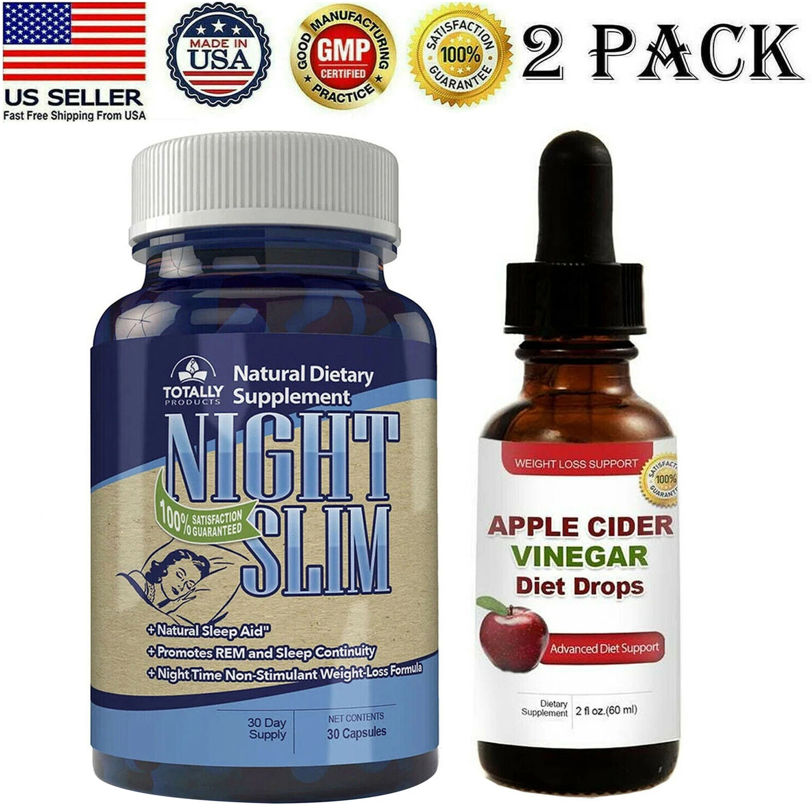 Night Slim Body Burner Capsules Ultimate Apple Cider Vinegar Drops Combo Pack