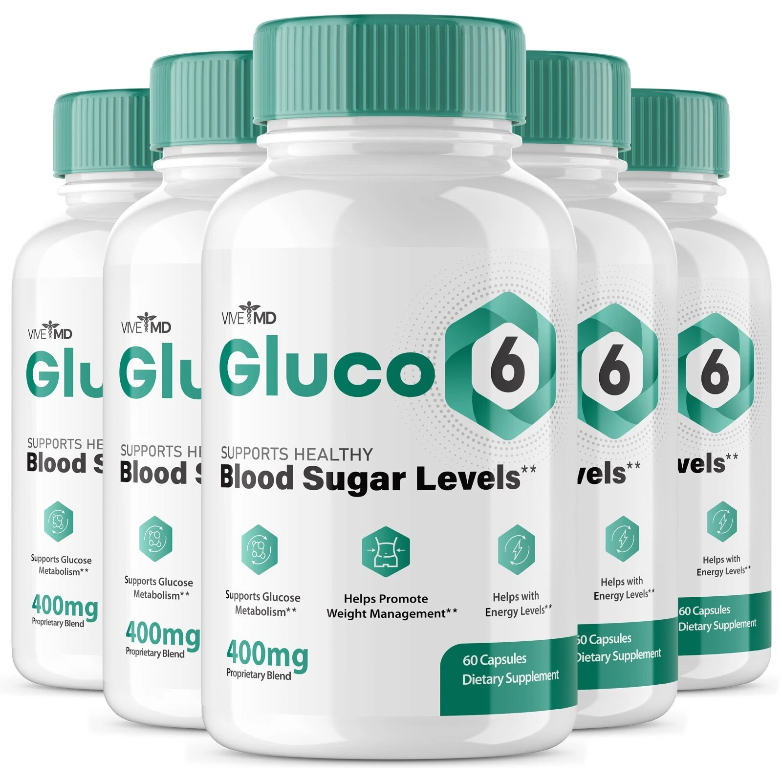 Gluco 6 Dietary Supplement for Extra Strength - Official Formula (5 pack)