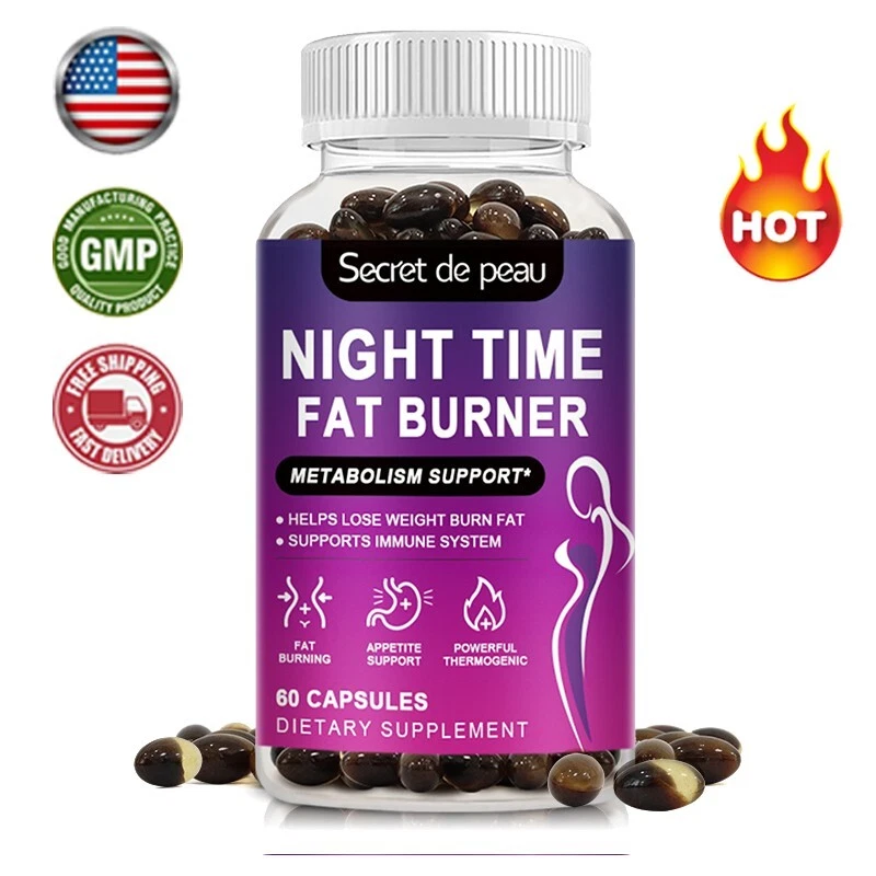 60PCS Night Time Fat Burner Supplement, Weight Loss, Appetite Suppressant, Detox
