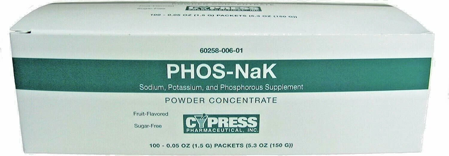 Cypress Pharmaceutical Phos Nak Fruit Flavored Powder Packets 100ct -Exp 07-2026