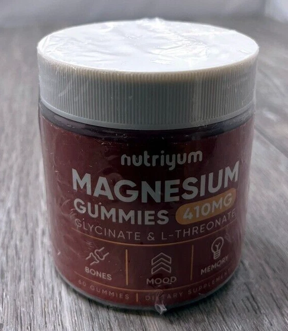Nutriyum Magnesium Gummies 410mg Glycinate & L-Thereonate 60ct Exp 12/25