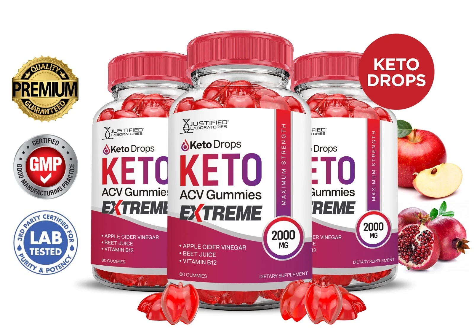 Keto Drops Keto Extreme ACV Gummies 2000MG Apple Cider Vinegar 180 Gummys