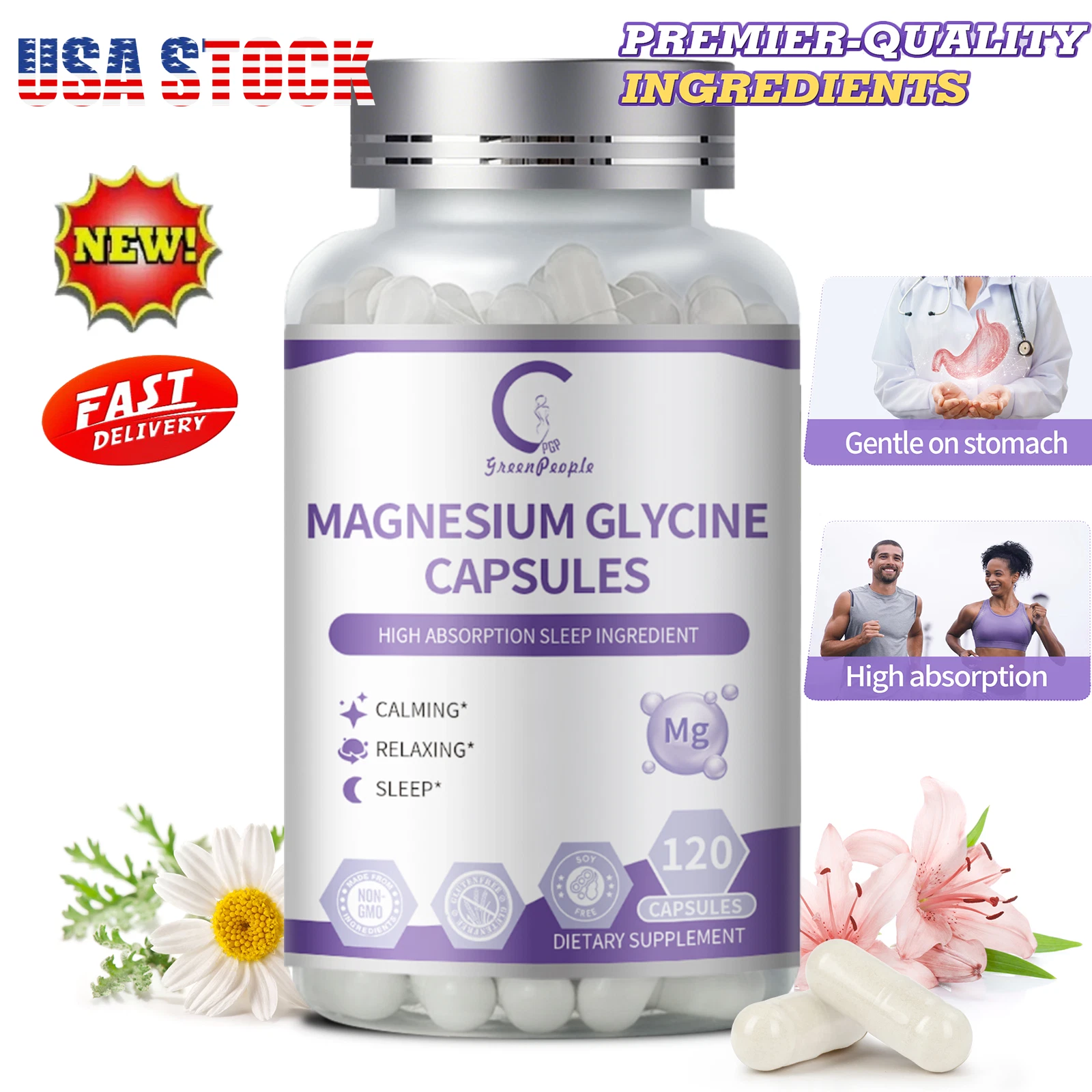120 Magnesium Glycinate Caps Relaxing Sleeping Calm Support High Absorption