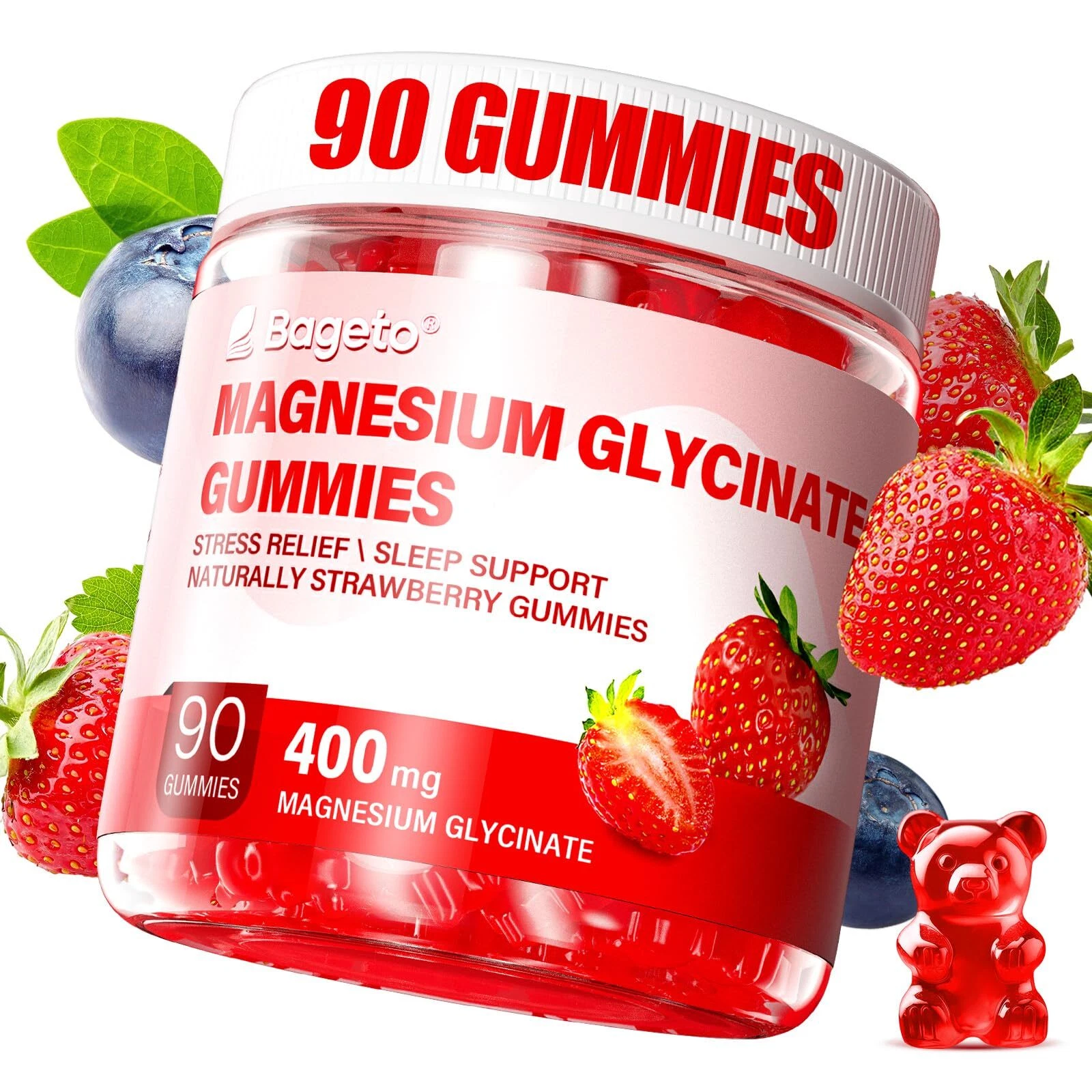 Magnesium Glycinate Gummies 400mg for Adults & Kids - 90 Sugar Free Chews