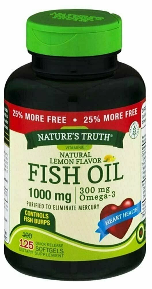 Nature's Truth Omega-3 Fish Oil 1000 mg Natural Lemon Flavor Softgels 125 Count