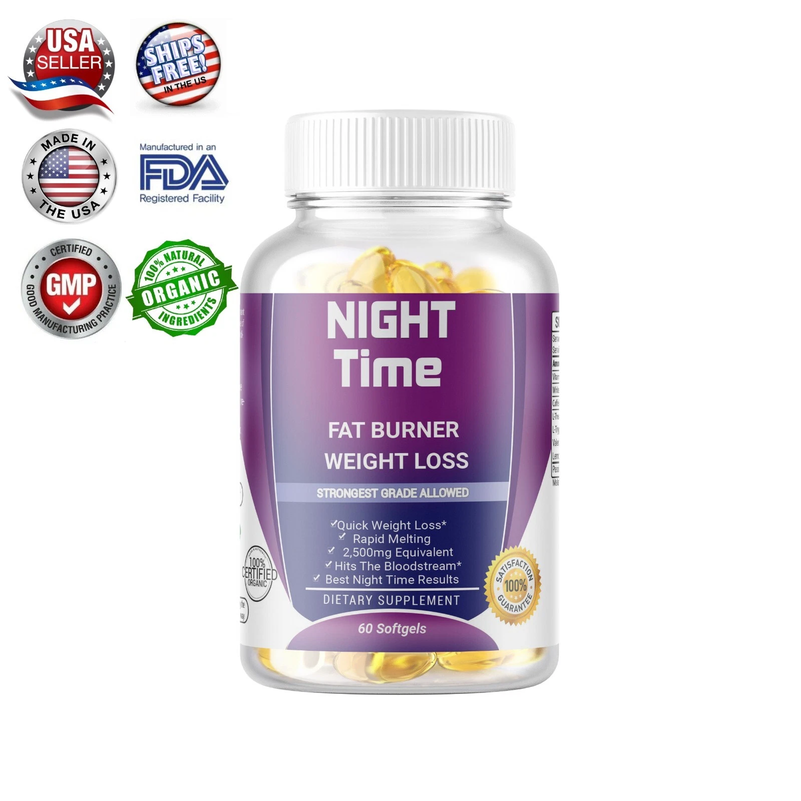 Night Time Fat Burner Supplement Fat Burn Weight Loss 60 Softgel Made in USA