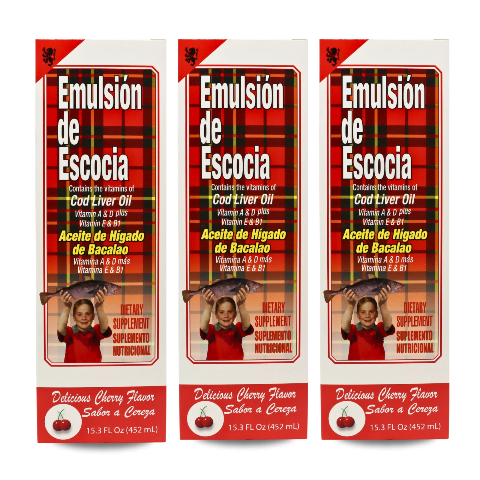Emulsion de Escocia Cod Liver Oil 15.3 fl oz, Cherry Flavor (3-Pack)