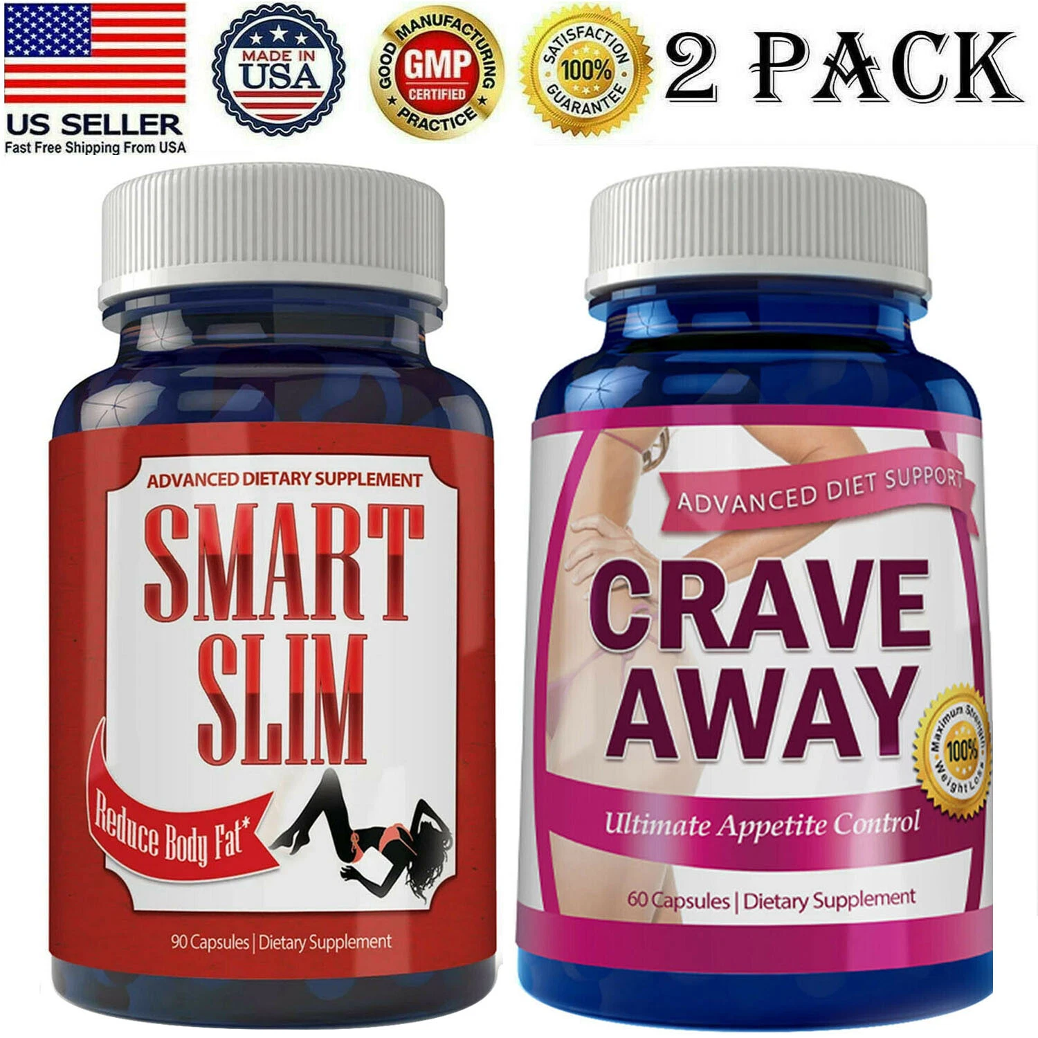 Crave Away Appetite Control & Smart Slim Fat Burner Weight Loss Capsules Combo