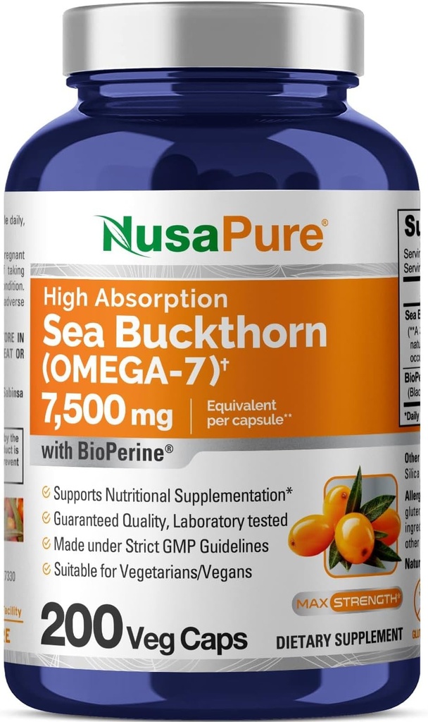 NusaPure Sea Buckthorn Omega-7 30:1 Extract, 250 mg Equivalent to 7,500mg...