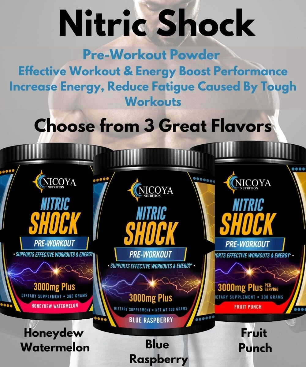 Nitric Oxide Pre Workout Powder 3000 MG+ Effective Workouts & Energy -3 Flavors!