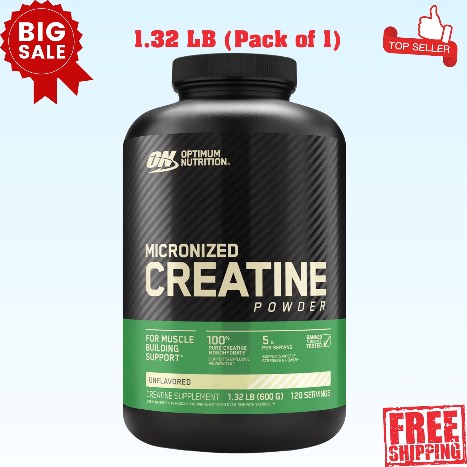 Micronized Creatine Powder, Unflavored, 1.32 lb (600 g) 120 Serv Supports Muscle