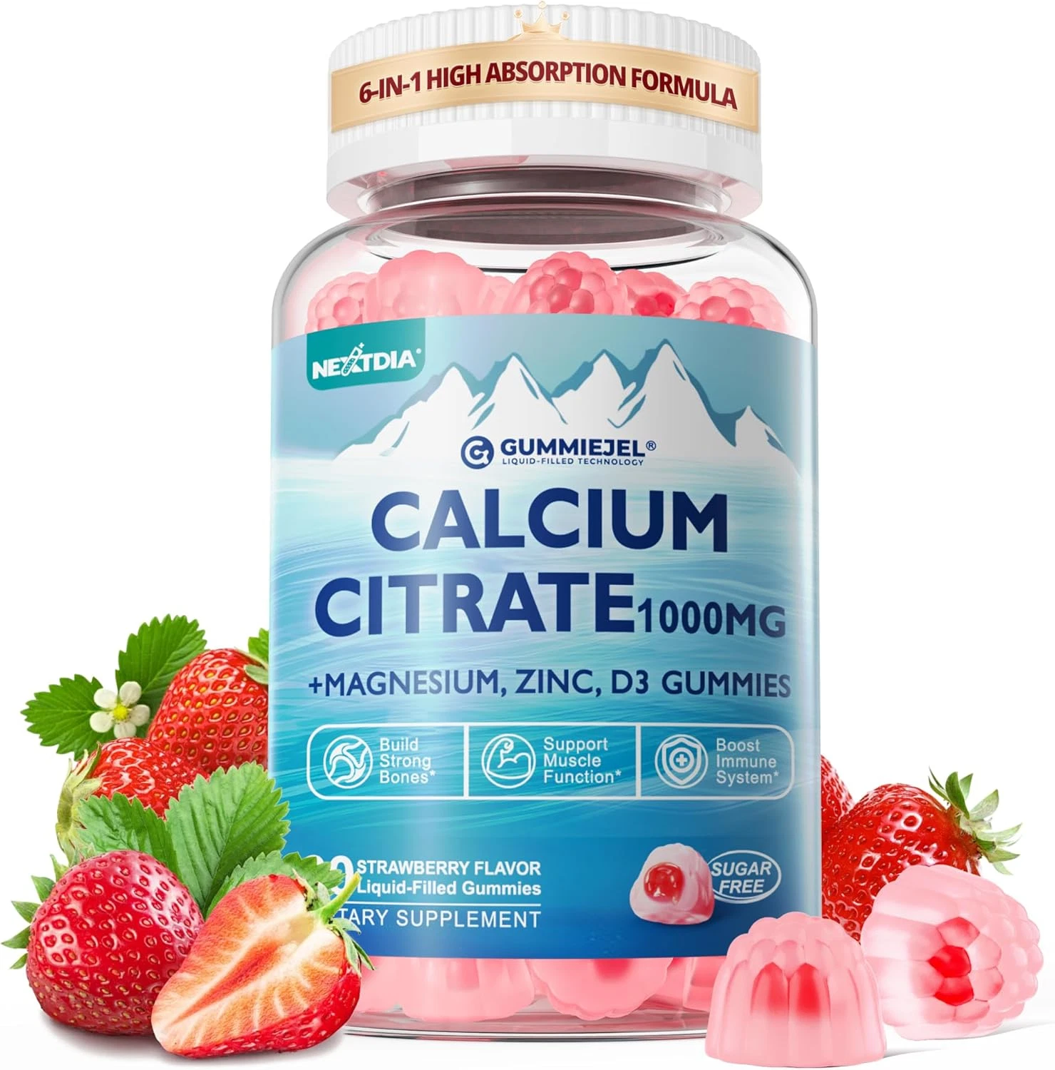 Calcium Citrate Gummies 1000Mg, Easily Absorbed Calcium with Magnesium 500Mg,...
