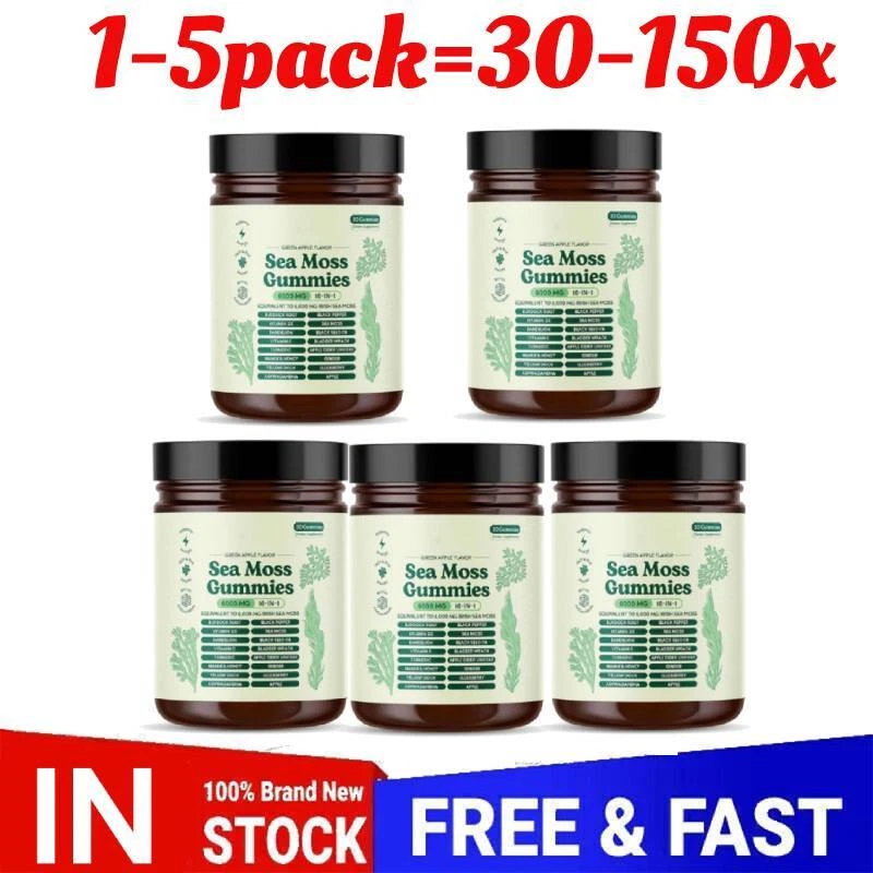 16in1 Organic Sea Moss Gummies | Irishmoss Extract 6000Mg | Green=Apple-Flavor]