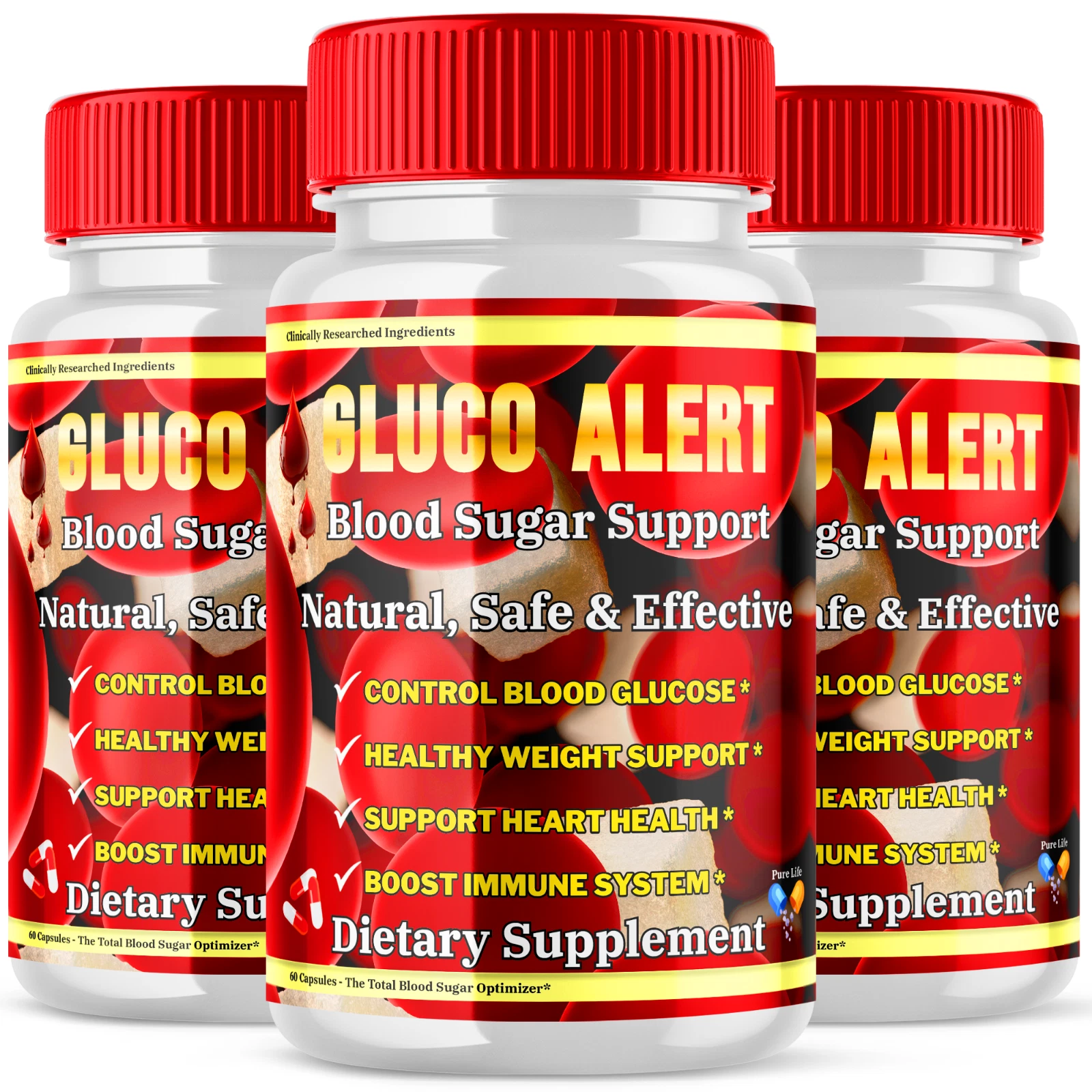 (3 Pack) Gluco Alert Blood Sugar Support Capsules Advanced Pills (180 Capsules)