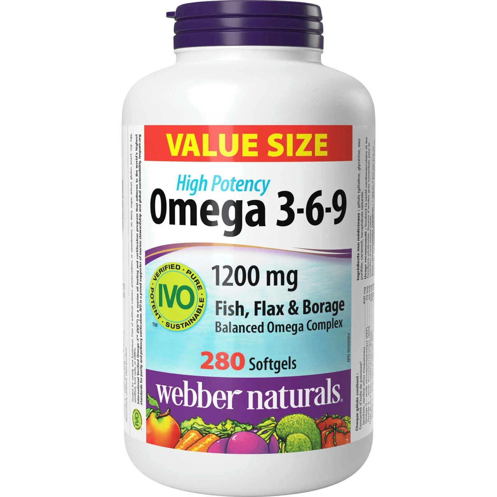 Webber Naturals Omega 3-6-9 High Potency Fish, Flax & Borage 1200 mg 280pcs NEW