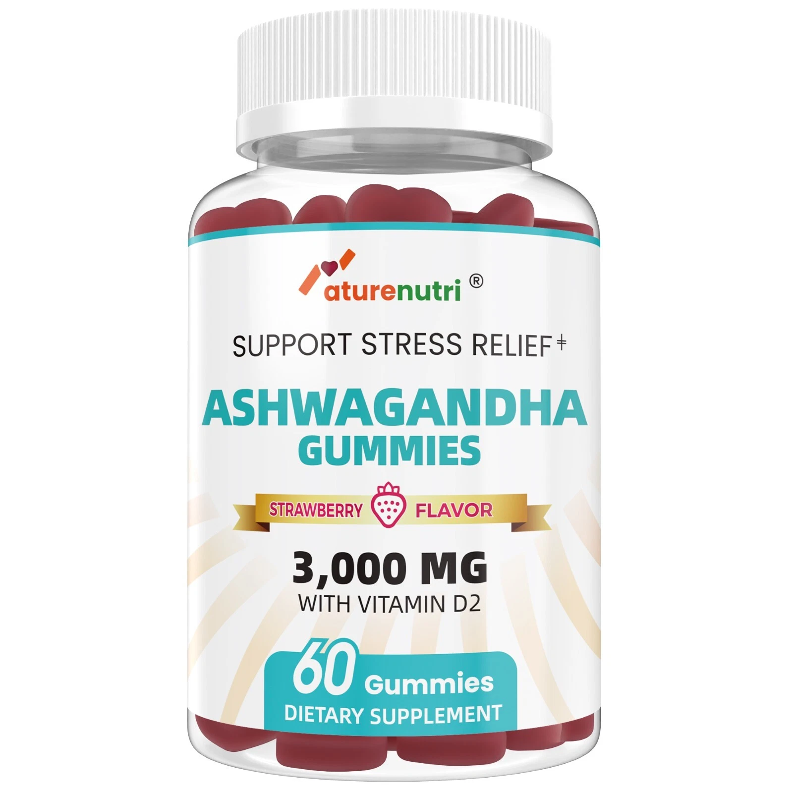 Ashwagandha Gummies 3000mg with Vitamin D2 - Strawberry Flavor