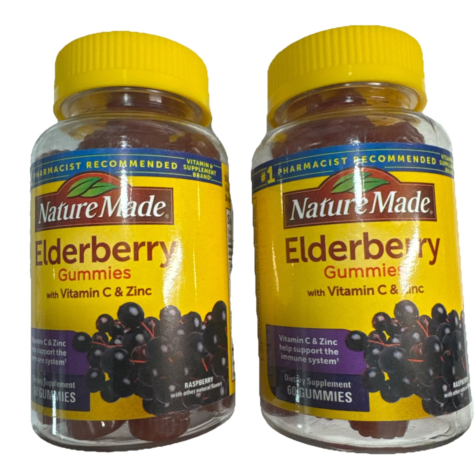 2 Nature Made Elderberry with Vitamin C & Zinc Raspberry Flavor 80 Ct Exp 8/2026