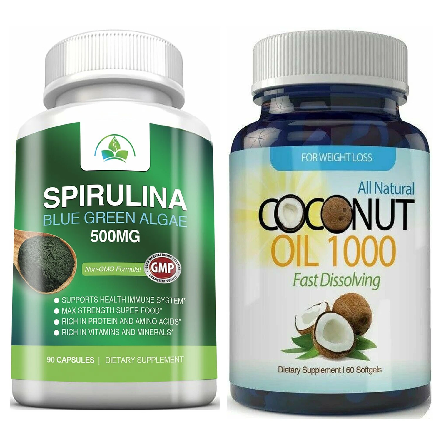 Coconut Oil Weight Loss Softgel & Spirulina Algae Immune Health Dietary Capsules