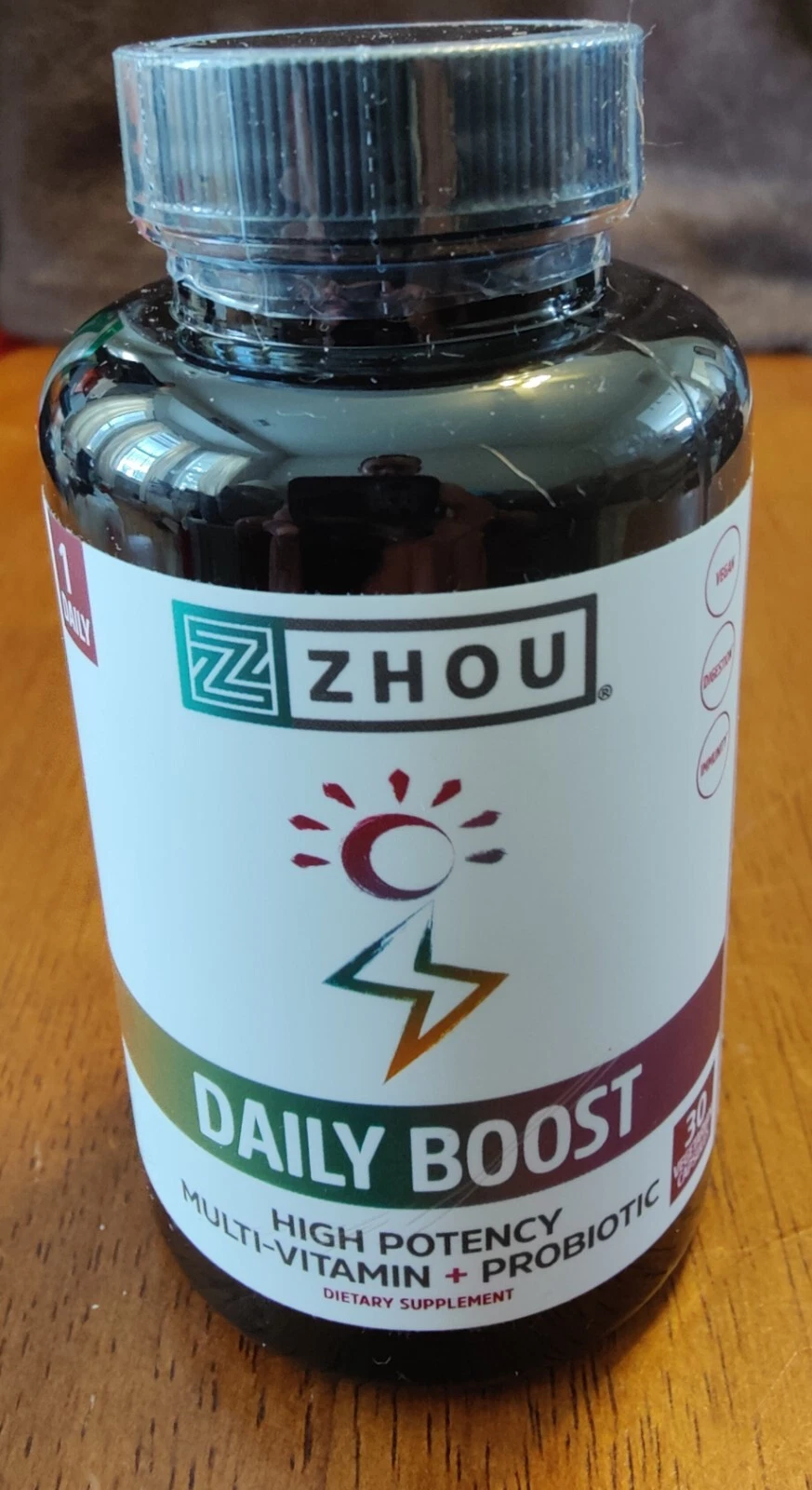 Zhou Nutrition Daily Boost Multivitamin with Probiotic Zinc, Vitamin C, D3, B