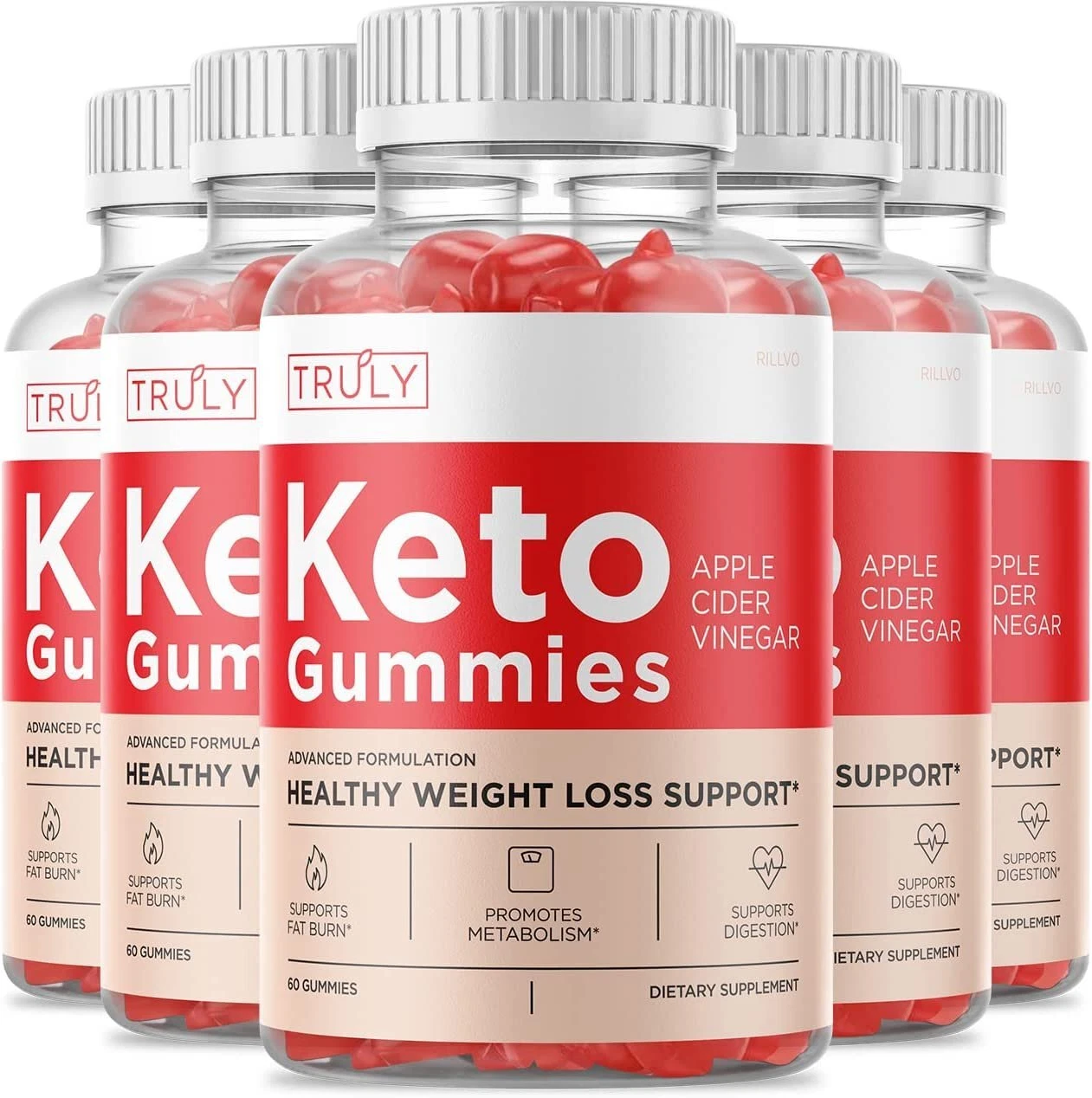 Rillvo (5 Pack) Truly Keto ACV Gummies, Apple Cider Vinegar Capsules...