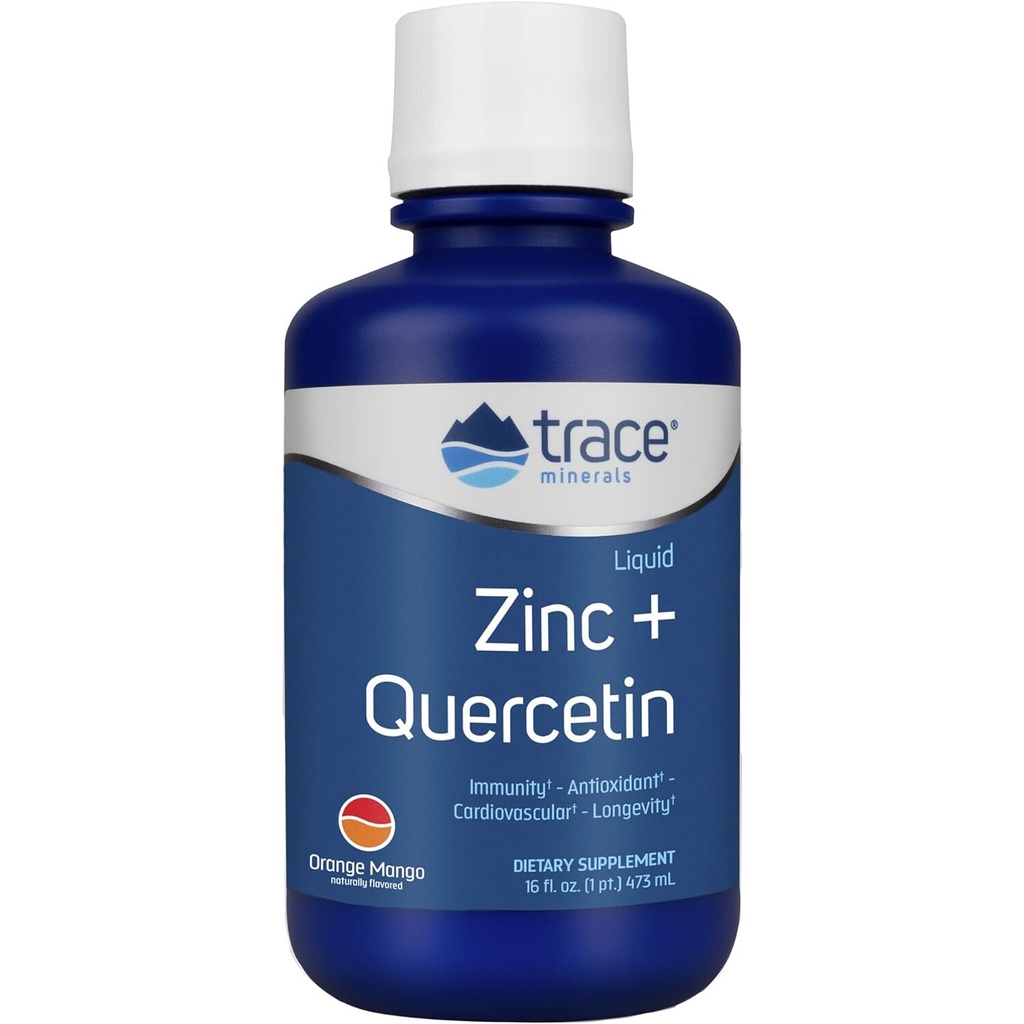 Trace Minerals Liquid Zinc + Quercetin, Orange Mango Flavor, 16 Fluid Ounces