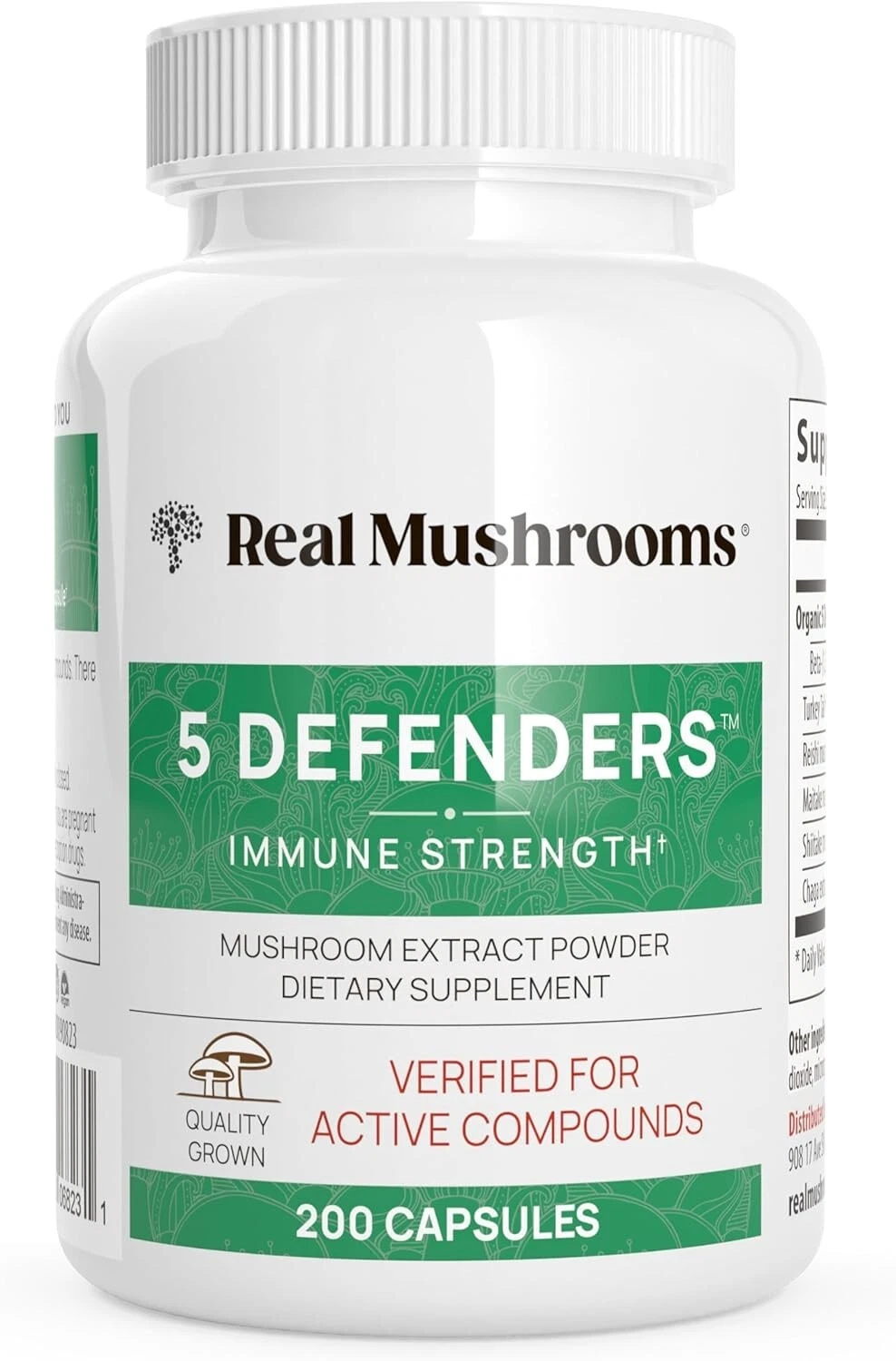 5 Defenders®, Mushroom Extract Powder, 200 Capsules - AUTHENTIC REAL MUSHROOMS