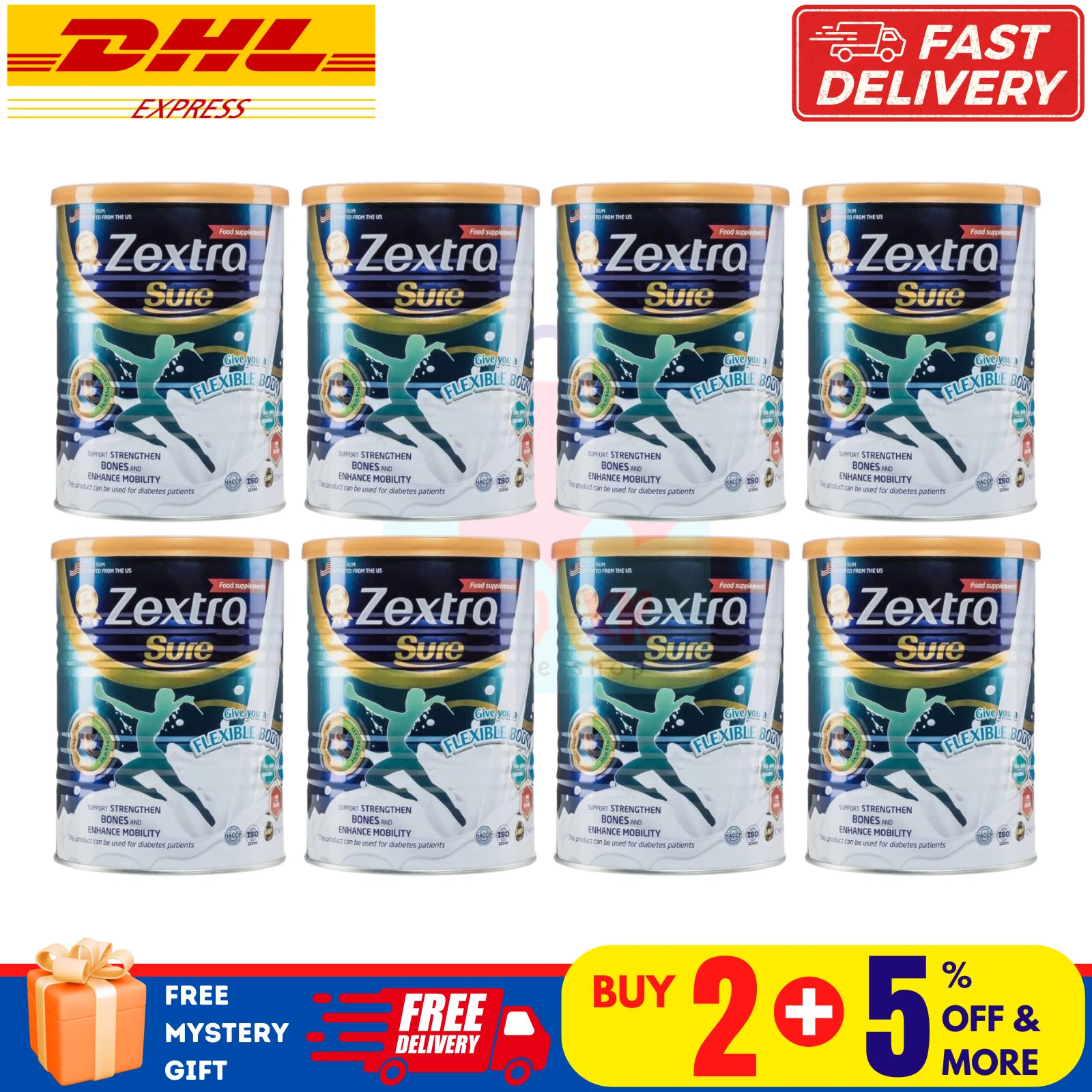 8 X Zextra Sure Milk Powder 400g Knee Back Pain Strengthen Bones 100% Original