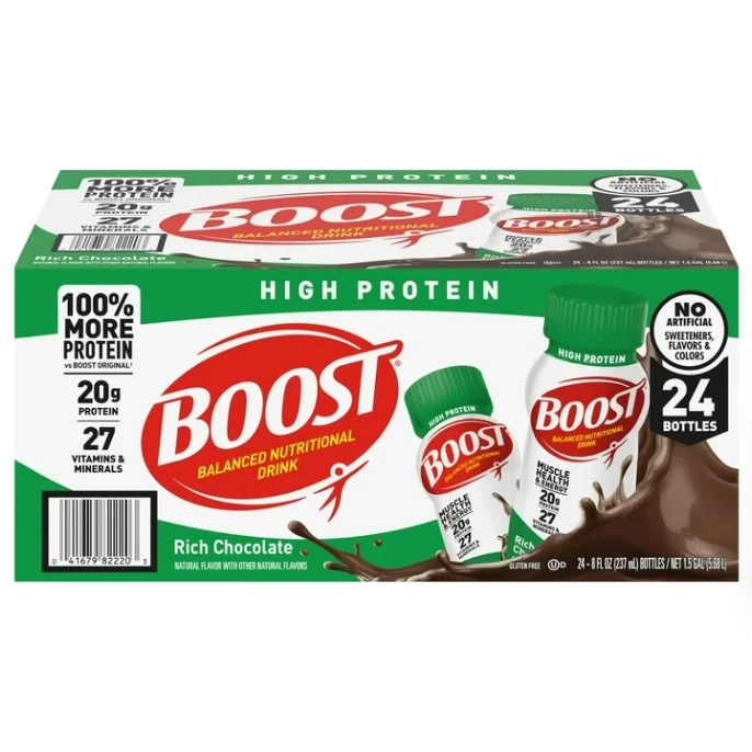 BOOST 20g High Protein Nutritional Drink Shakes, Rich Chocolate, 8 fl oz, 24 Pac