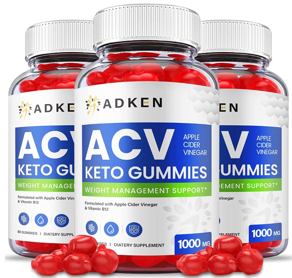 (3 Pack) Adken Keto Gummies - Adken Keto ACV Gummies For Weight Loss - 180 Gums