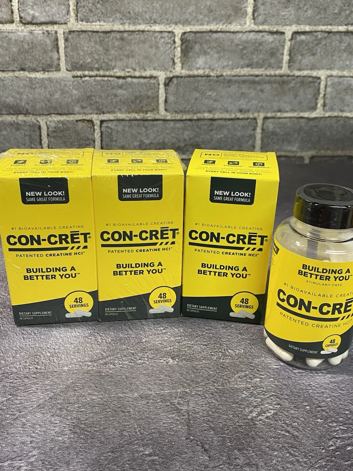 Con-Cret Creatine HCI 48 Capsules 750mg Dietary Supp 3 Bottles 8/2025
