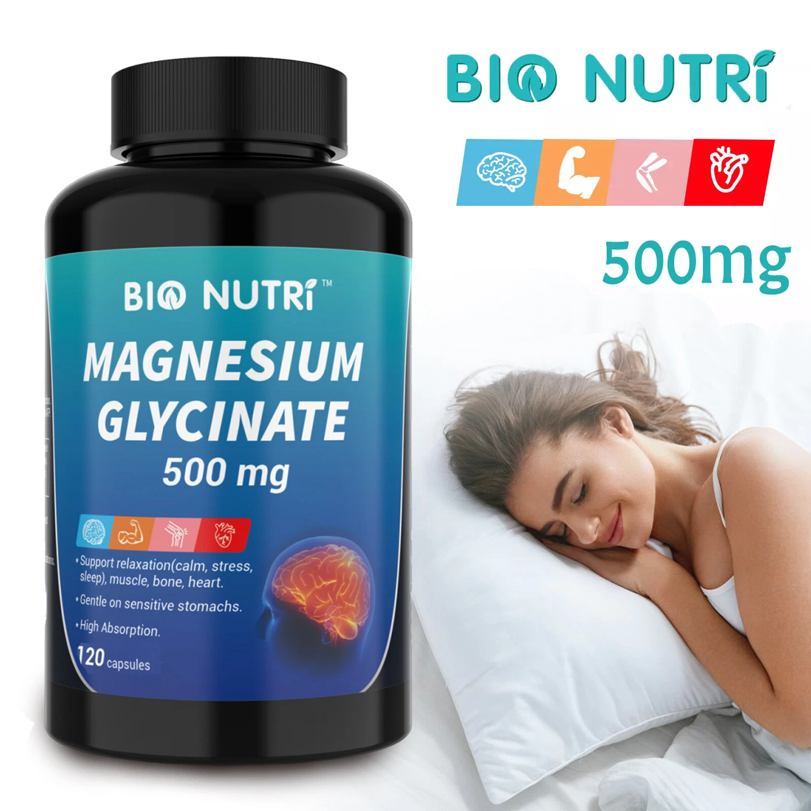 LOT Magnesium Glycinate 500mg 120 Capsules For Sleep Stress Relief Support Bone