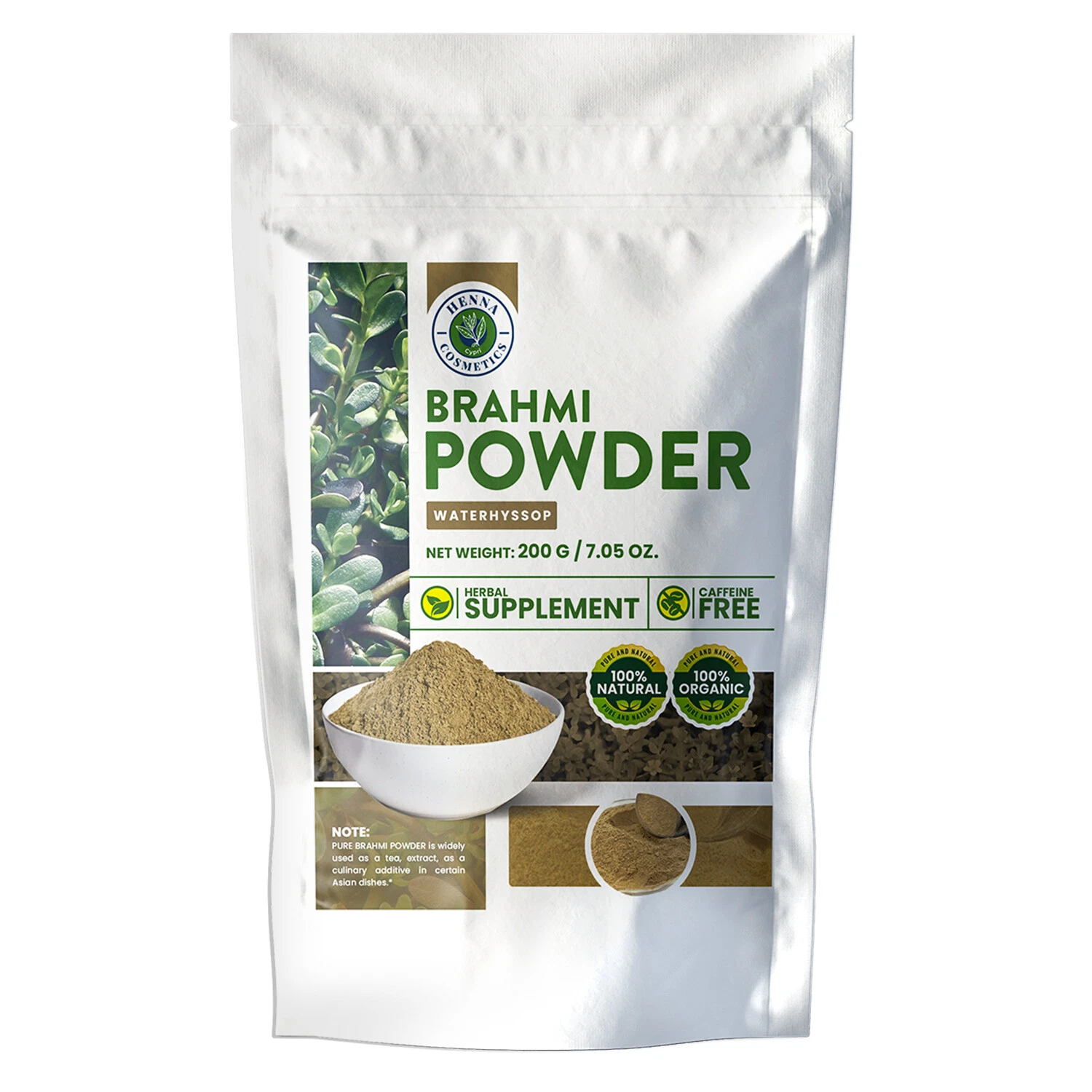 Brahmi Powder (Waterhyssop) Bacopa Monnieri | 200 Grams (7.05 Ounces) | Natural
