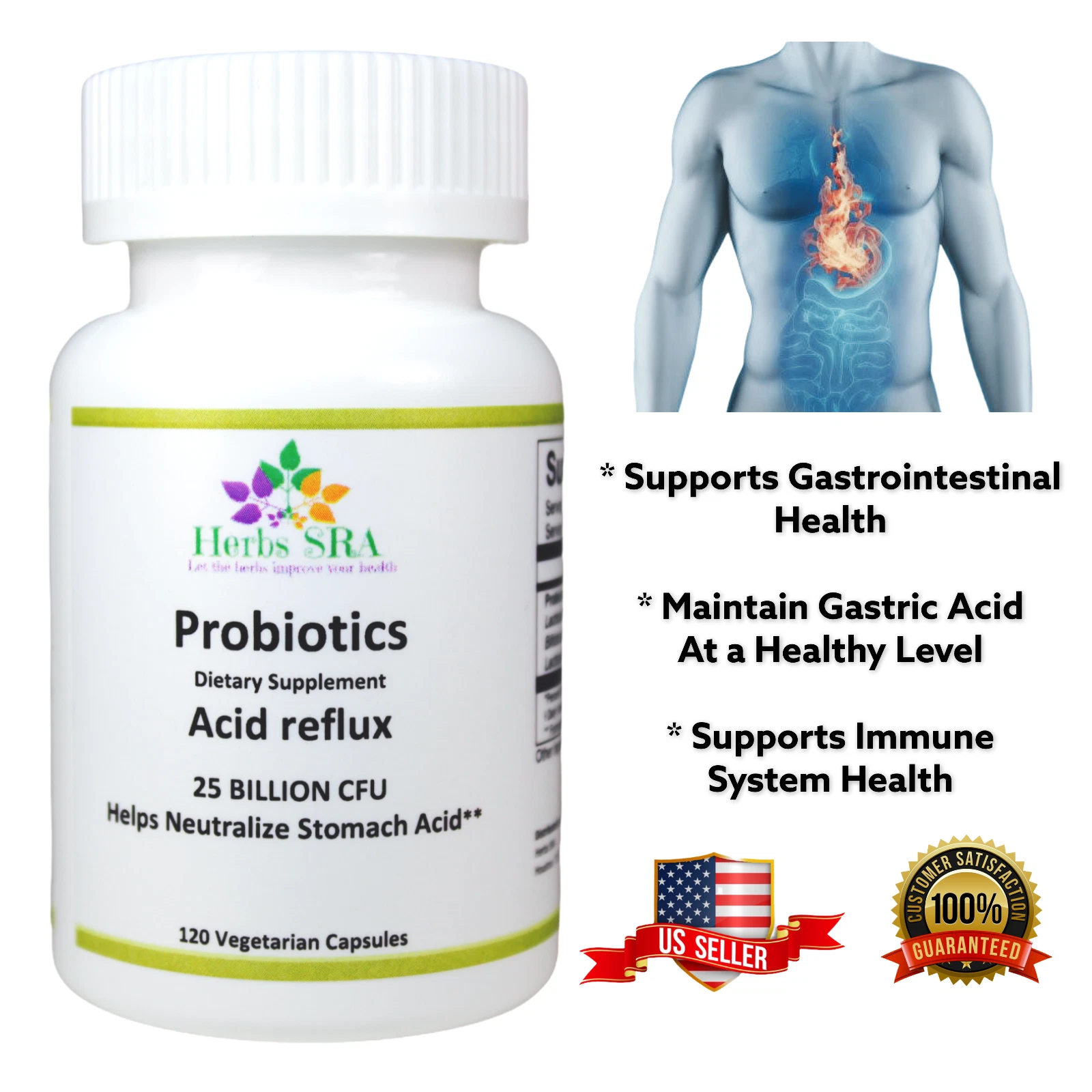 PROBIOTICS STOMACH BURNING CONTROL, 120 Capsules, Neutralize Stomach Acid.