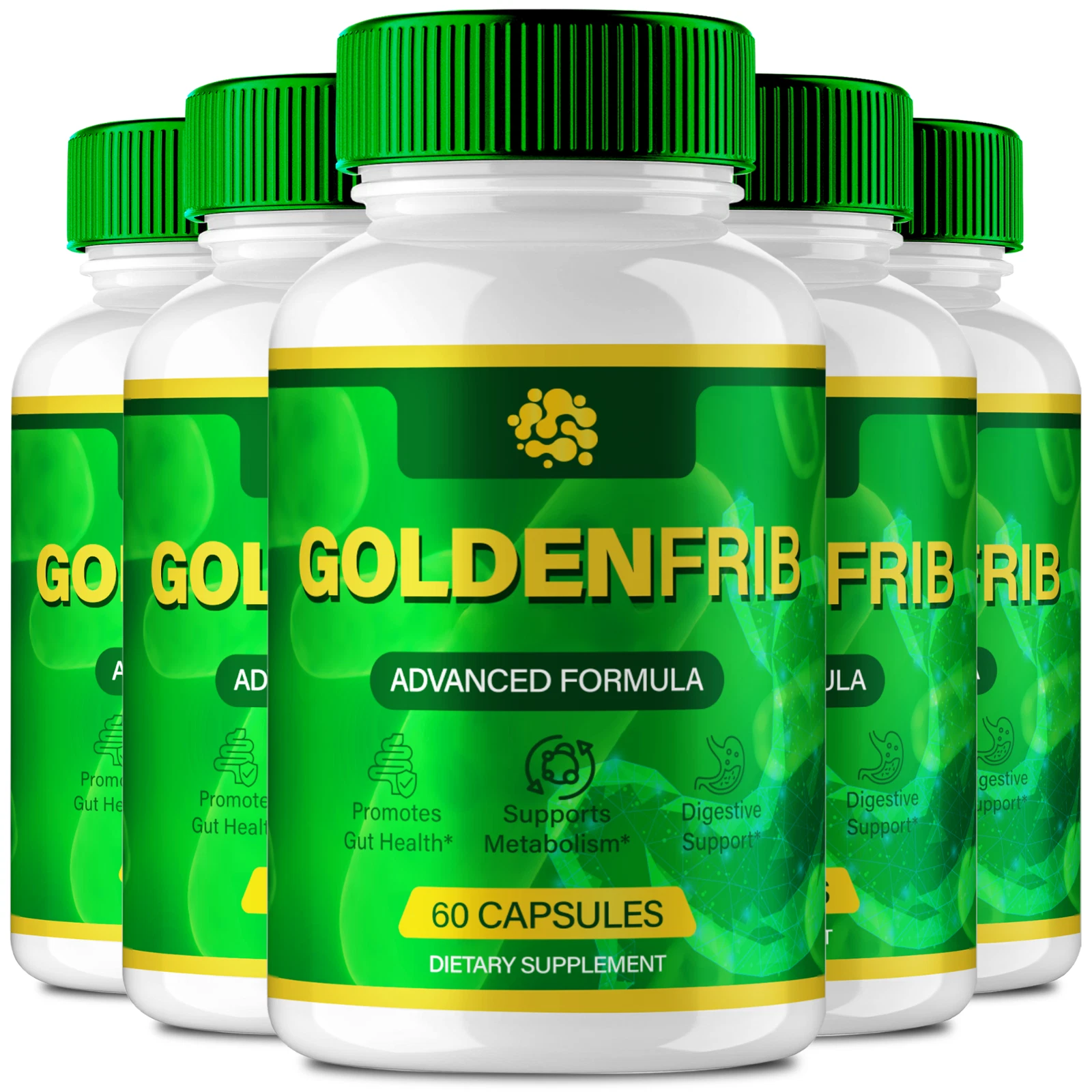 (5 Pack) GoldenFrib Digestive and Gut Health Support Supplement Capsules