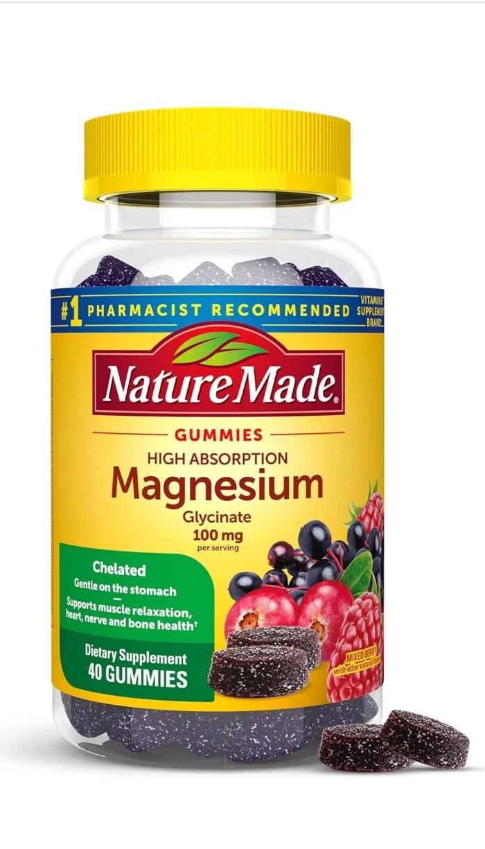Nature Made Magnesium Glycinate Gummies 100 mg | 40 Count Mixed Berry | Sealed