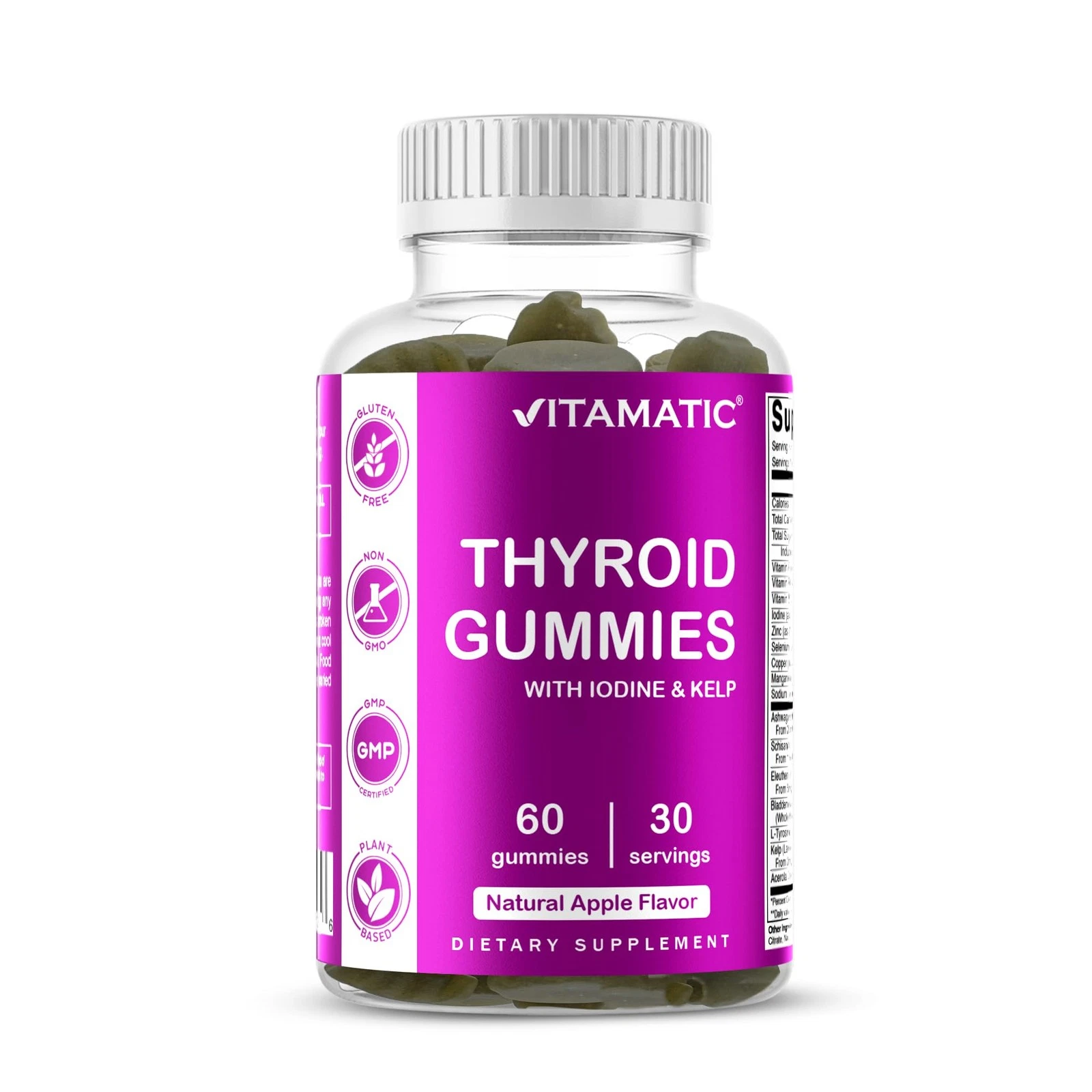 Vitamatic Vegan Thyroid Support Gummies with Iodine & Kelp - 60 Count Improve Yo
