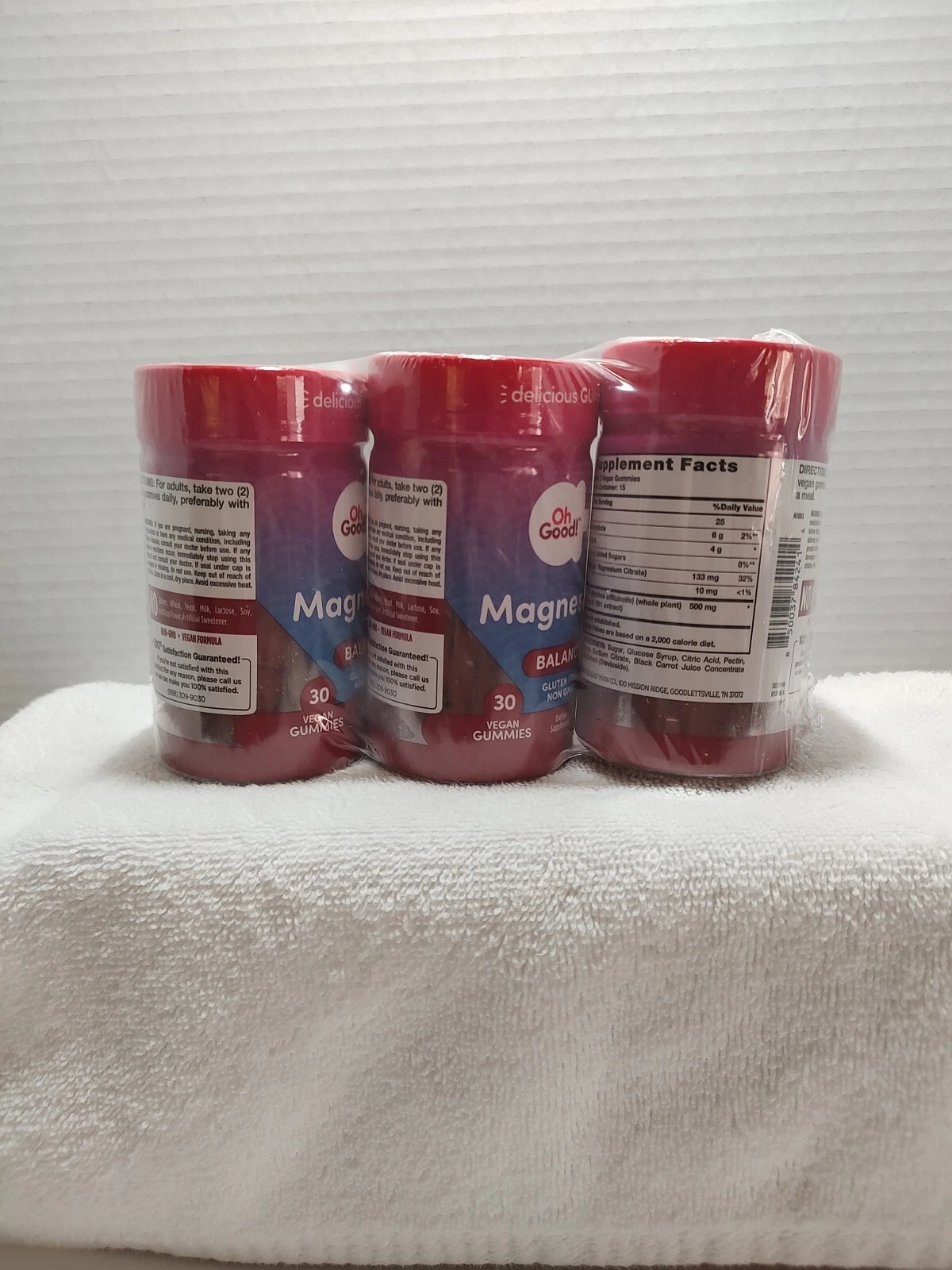 🔥(3) Oh Good Magnesium, Balance, Gluten Free, Vegan Gummies, 90 Total Gummies,
